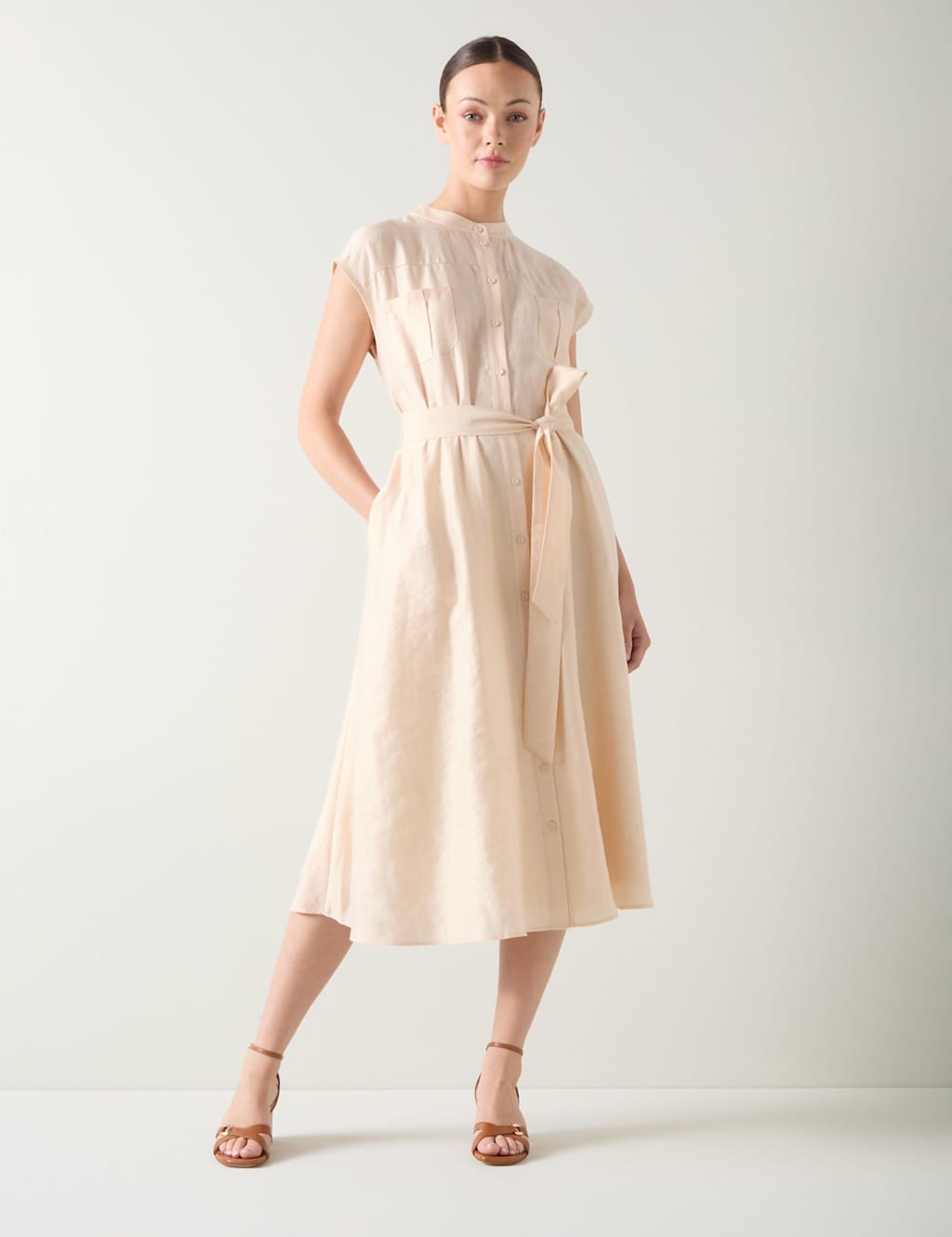 Lk Bennett Women's Utility Line Belted Midi Dress - 8 - Beige, Beige