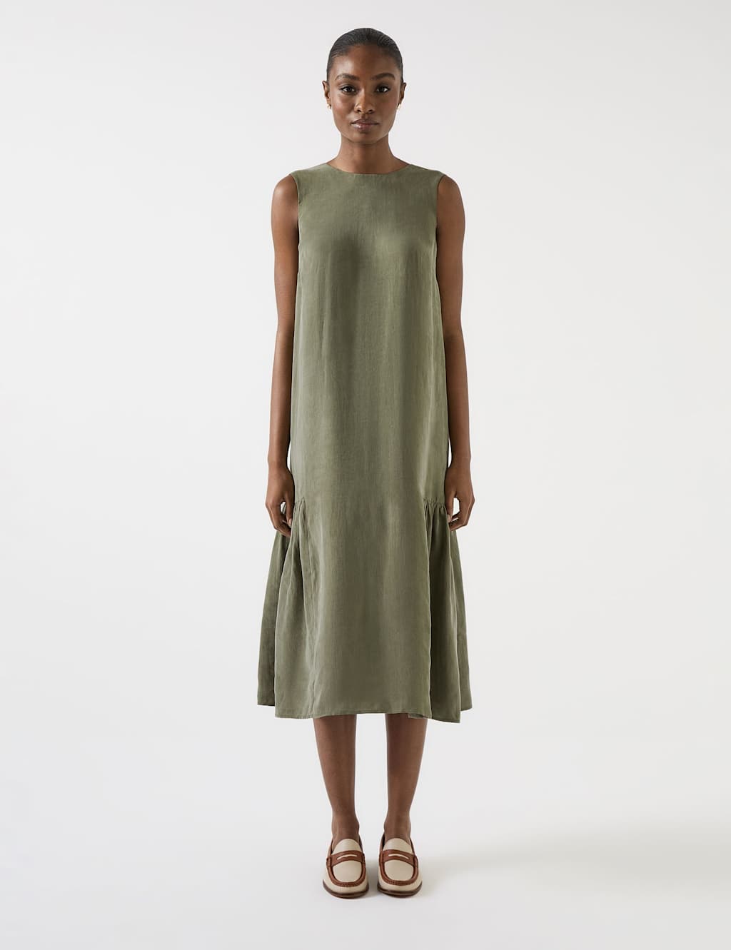 Lk Bennett Women's Gathered Drop Waist Midi Dress - 14 - Green, Green