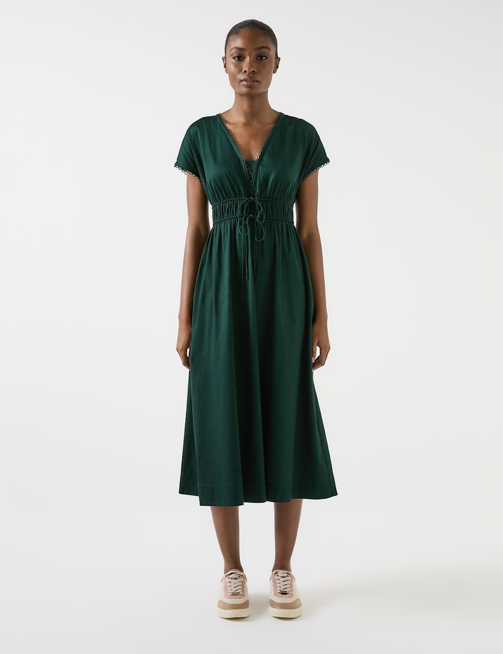 Lk Bennett Women's Pure Cotton Scallop Trim Midi Dress - 12 - Green, Green