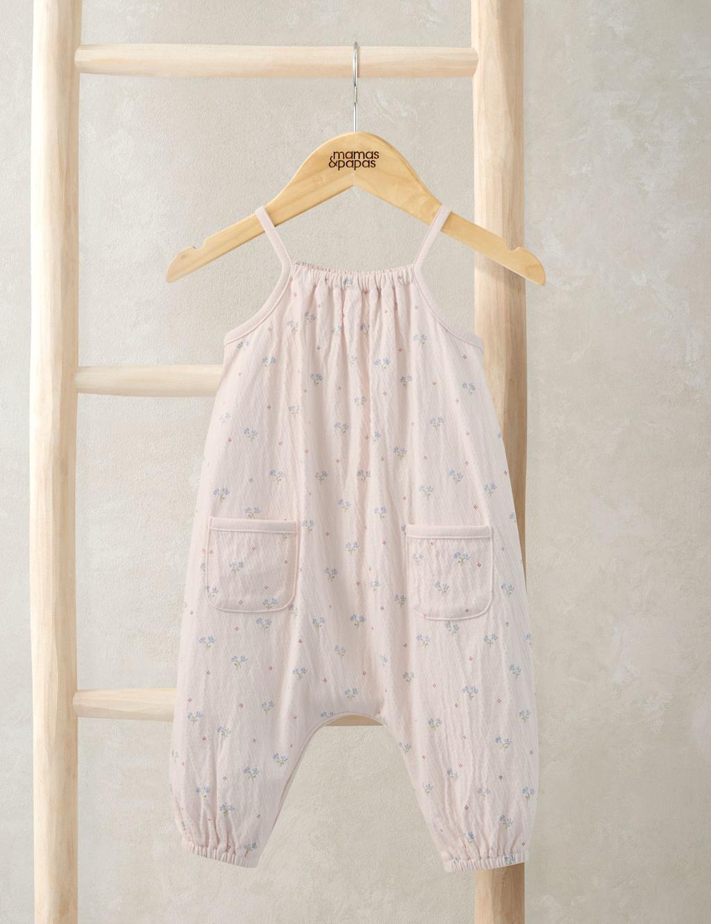 Mamas & Papas Girls Cotton Rich Floral Crinkle Romper (0-24 Mths) - 18-24 Months - Lilac - Available at M&S