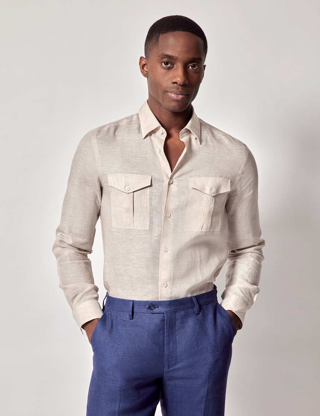 Slim Fit Pure Linen Utility Shirt
