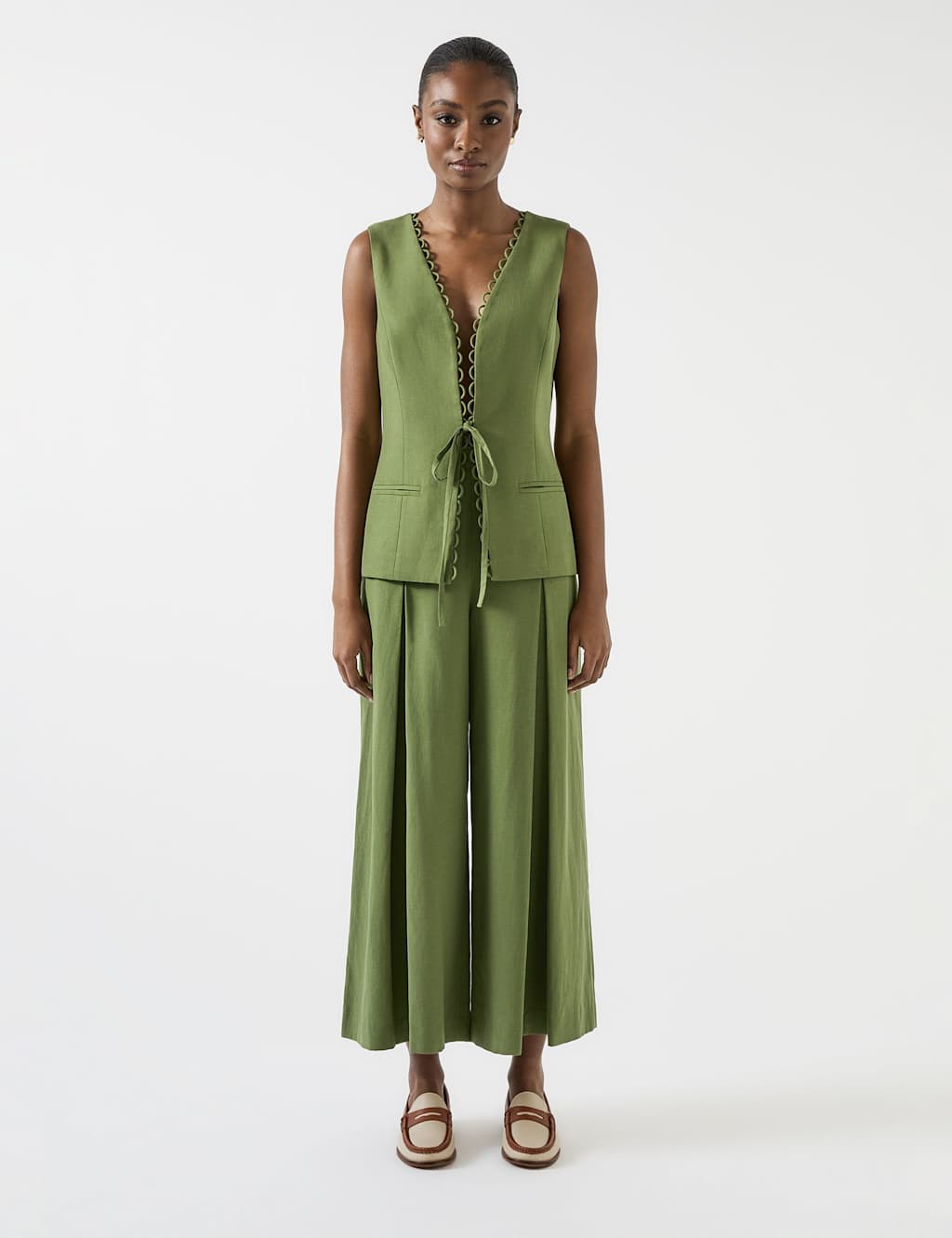 Lk Bennett Women's Scallop Detail Tie Front Fitted Waistcoat - 10 - Green, Green
