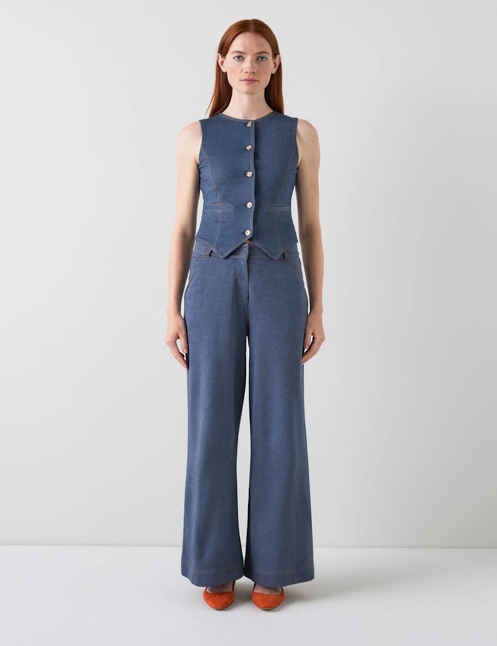 Lk Bennett Women's Cotton Rich Ponte Denim Waistcoat - Blue, Blue