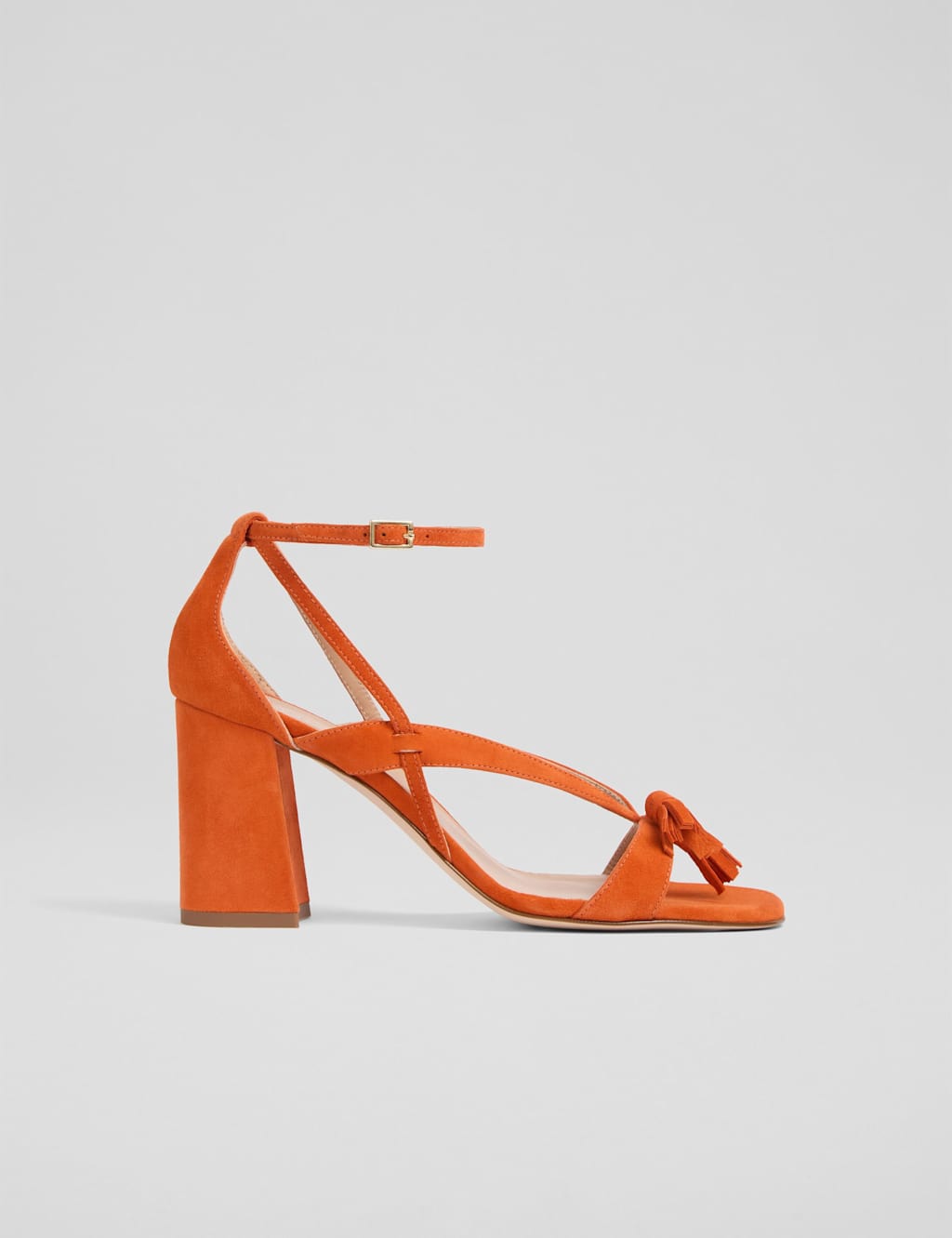 LK BENNETT Suede Strappy Tassel Block Heel Sandals Orange Mix