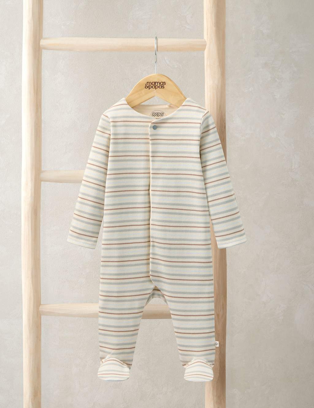 Mamas & Papas Boys Rib Stripe Sleepsuit (6 ½lbs-12 Mths) - Newborn - 1 Months - Grey - Available at M&S