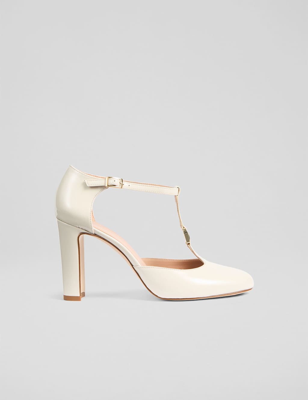 LK BENNETT Patent Block Heel Mary Jane Court Shoes Cream