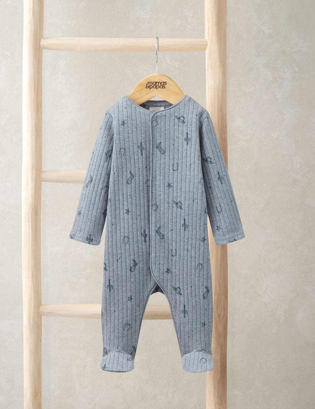 Mamas & Papas Boys Pure Cotton Wild West Print Sleepsuit (6 ½lbs-12 Mths) - Newborn - Blue - Available at M&S