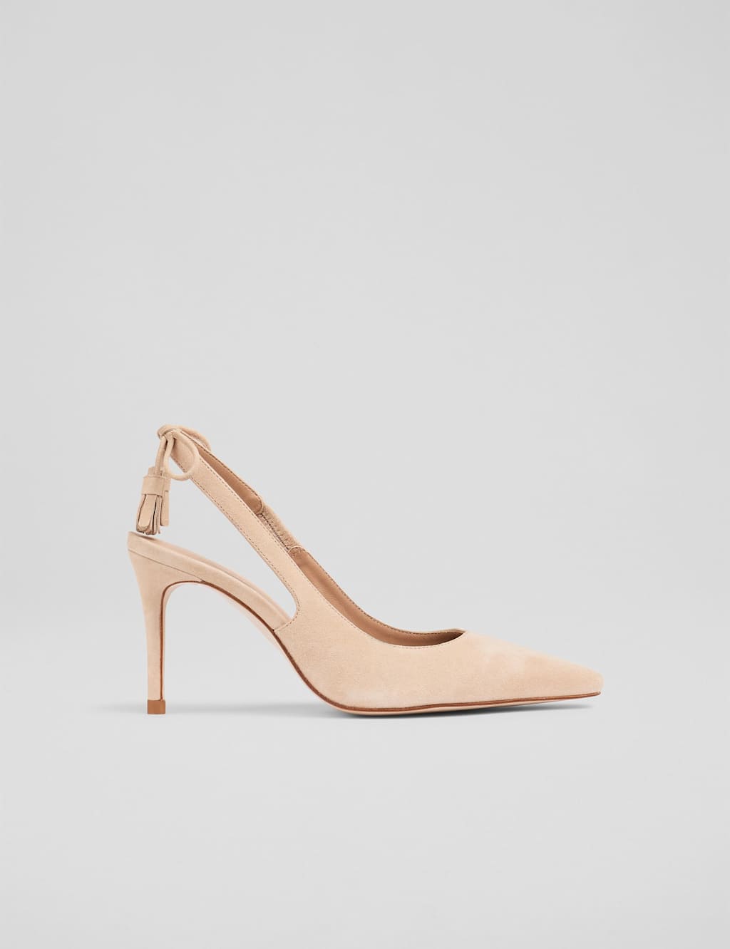 LK BENNETT Suede Tassel Stiletto Heel Slingback Shoes Beige Mix