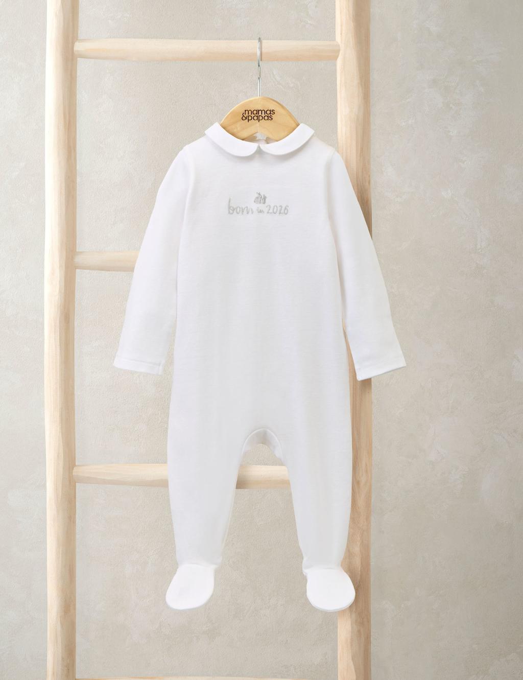 Mamas & Papas Kids Born in 26½lbs26 Embroidered Sleepsuit (6 ½lbs-6 Mths) - Tiny - White - Available at M&S