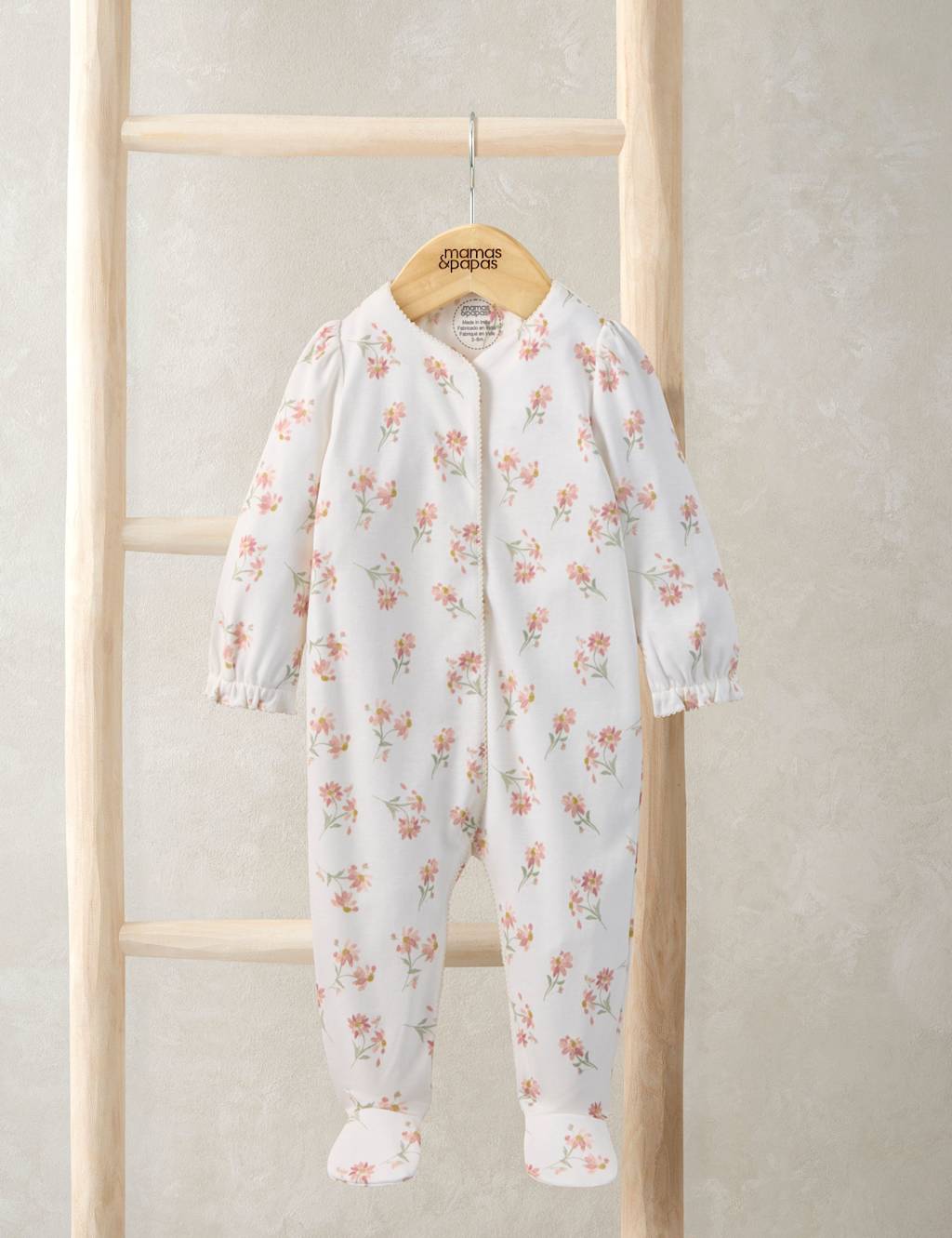 Mamas & Papas Girls Pure Cotton Floral Sleepsuit (6 ½lbs-12 Mths) - Newborn - 1 Months - Pink - Available at M&S