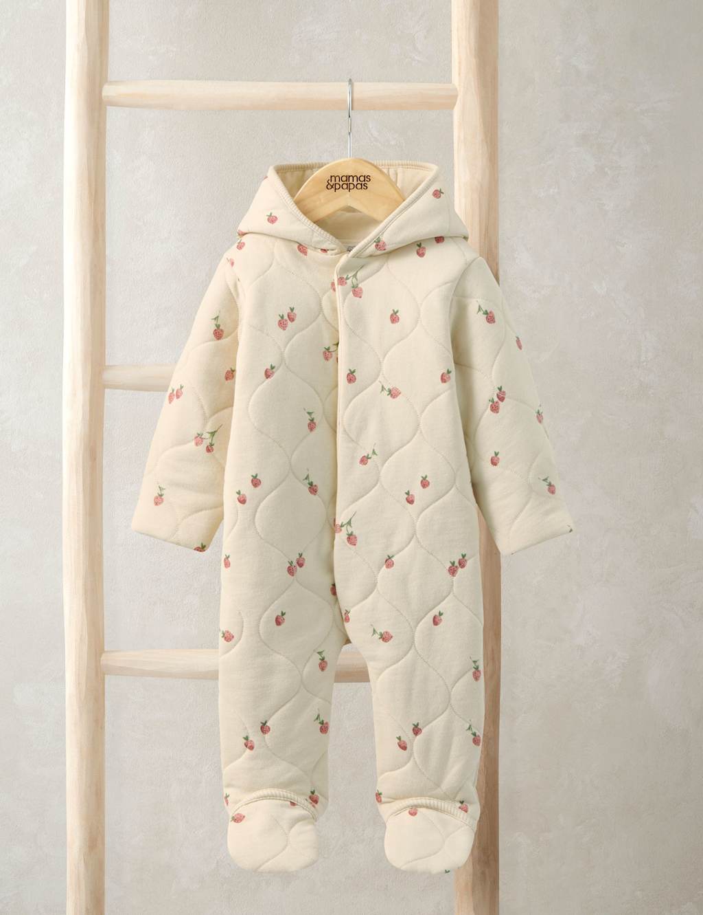 Mamas & Papas Girls Cotton Rich Strawberry Pramsuit (7lbs-12 Mths) - 9-12 Months - Pink - Available at M&S