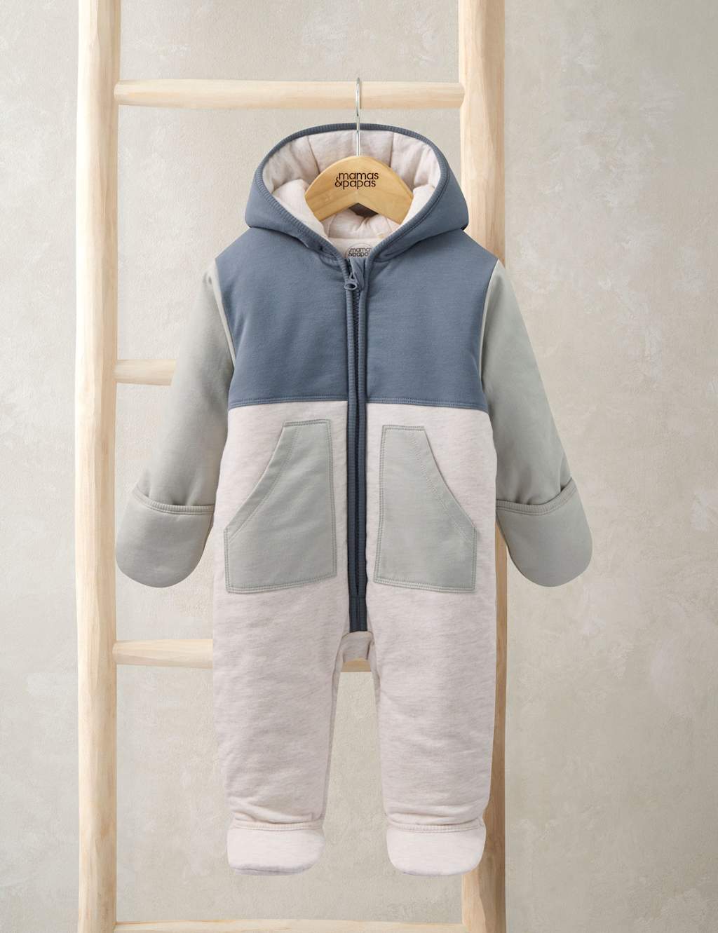 Mamas & Papas Boys Pure Cotton Colour Block Lightweight Pramsuit (7lbs-12 Mths) - Newborn - 1 Months - Blue - Available at M&S