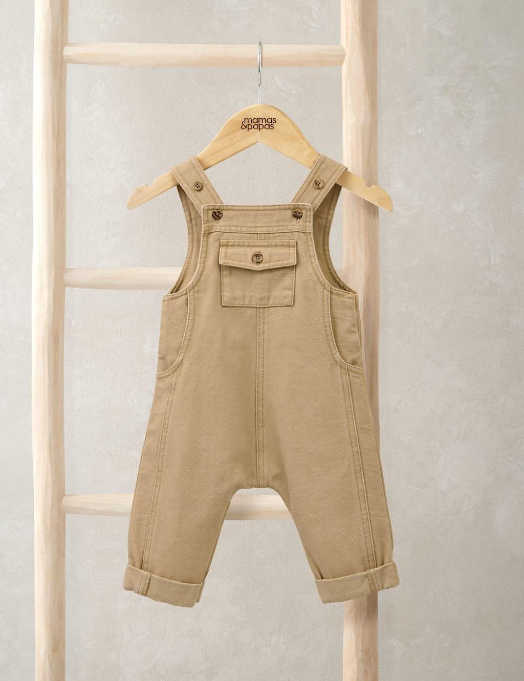 Mamas & Papas Boys Pure Cotton Dungarees (0-36 Mths) - 9-12 Months - Beige - Available at M&S