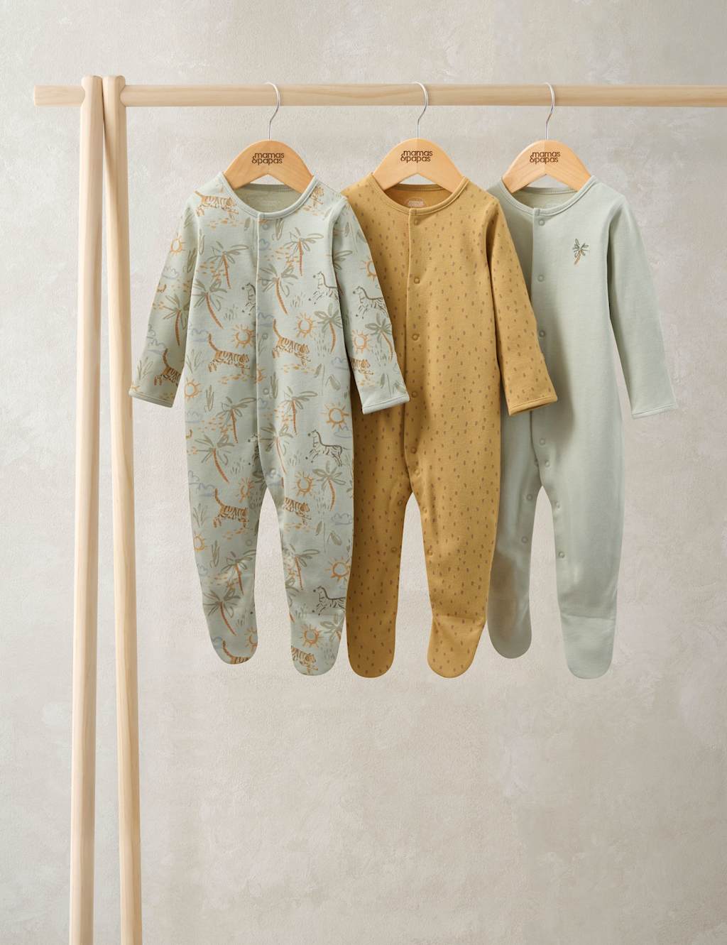 Mamas & Papas Boys 3 Pack Pure Cotton Safari Sleepsuits (7lbs-24 Mths) - 9-12 Months - Multi - Available at M&S