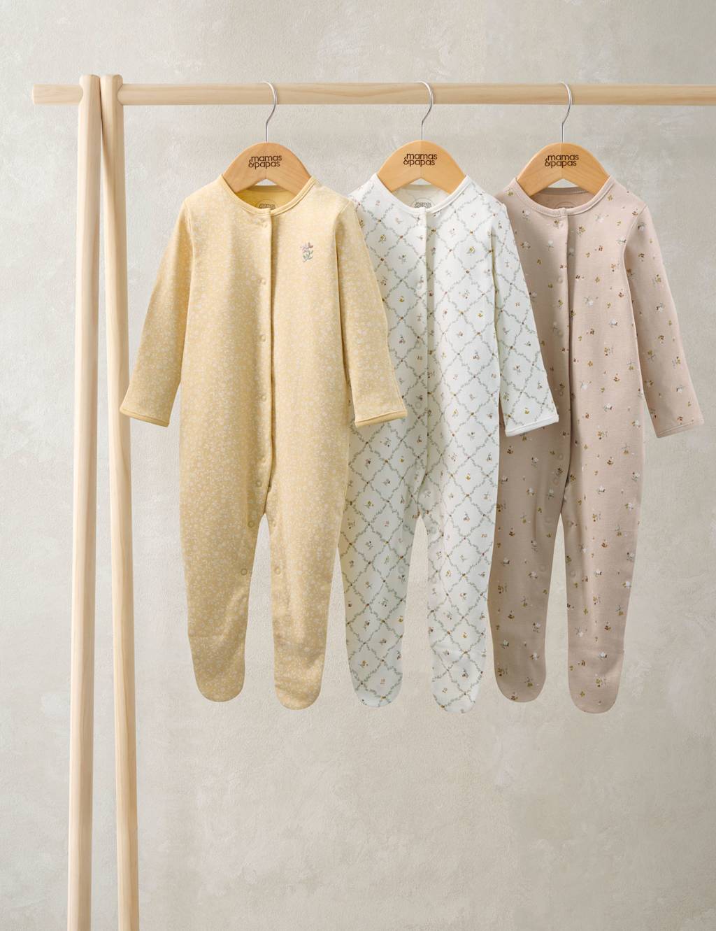 Mamas & Papas Girls 3 Pack Pure Cotton Floral Sleepsuits (7lbs-24 Mths) - Newborn - 1 Months - Multi - Available at M&S