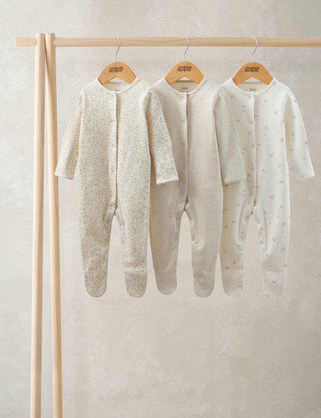 Mamas & Papas Girls 3 Pack Bunny Sleepsuits (6 ½lbs-24 Mths) - 12-18 Months - Beige - Available at M&S