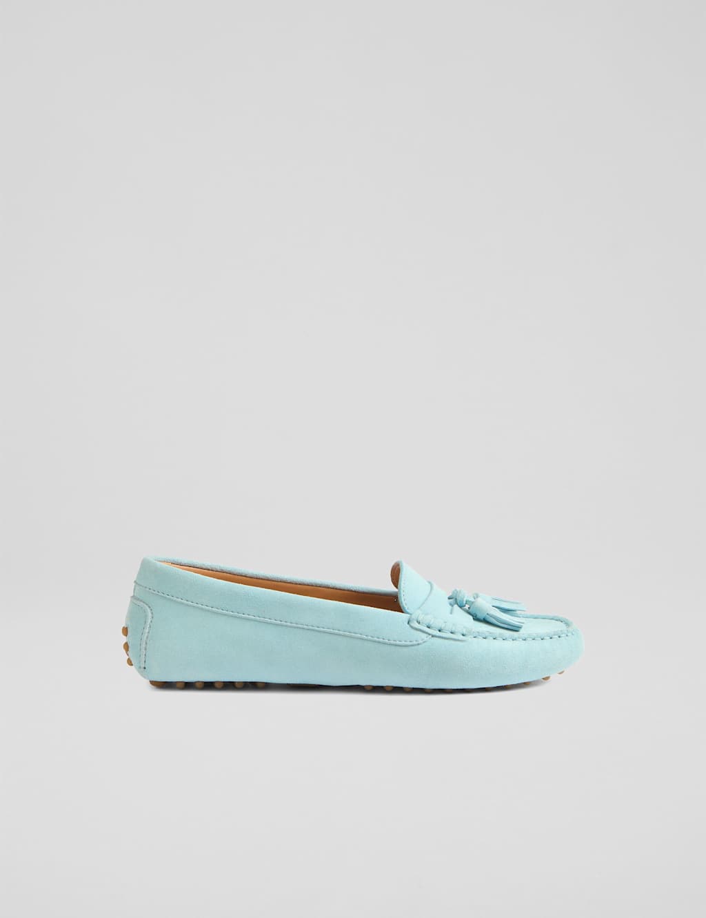 LK BENNETT Leather Tassel Flat Moccasin Loafers Blue Mix