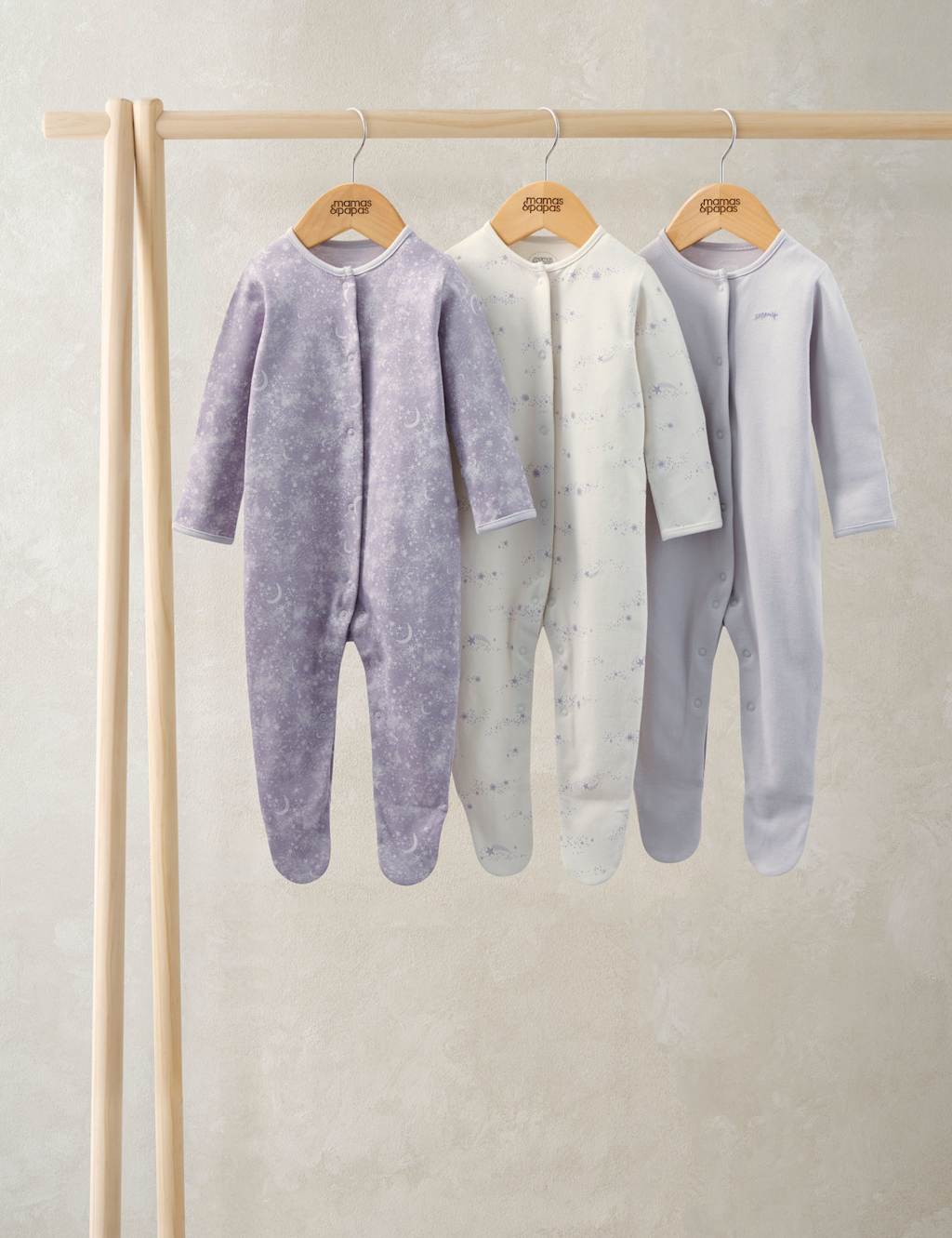 Mamas & Papas Girls 3 Pack Pure Cotton Star Print Sleepsuits (6 ½lbs-24 Mths) - 3-6 Months - Grey - Available at M&S