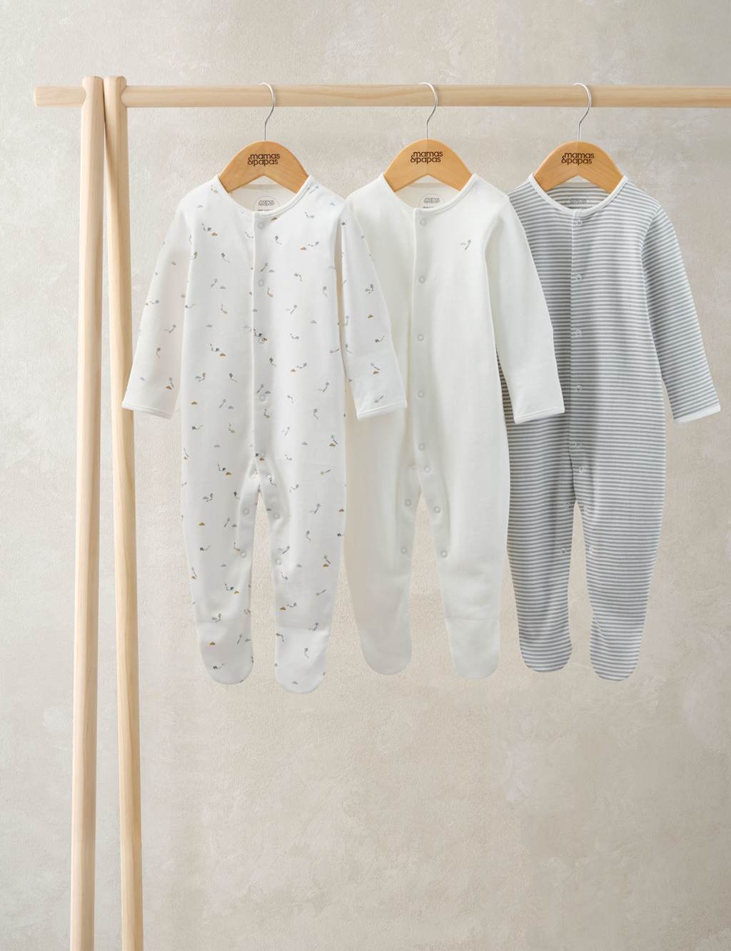 Mamas & Papas Boys 3 Pack Pure Cotton Kite Sleepsuits - Tiny - White - Available at M&S