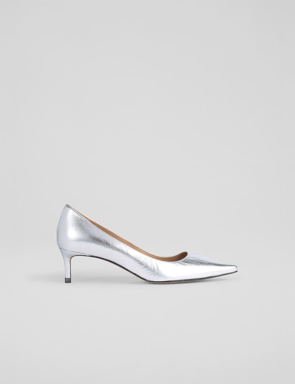 Lk Bennett Women's Leather Low Stiletto Heel Pointed Court Shoes - 5 - Metallic, Metallic