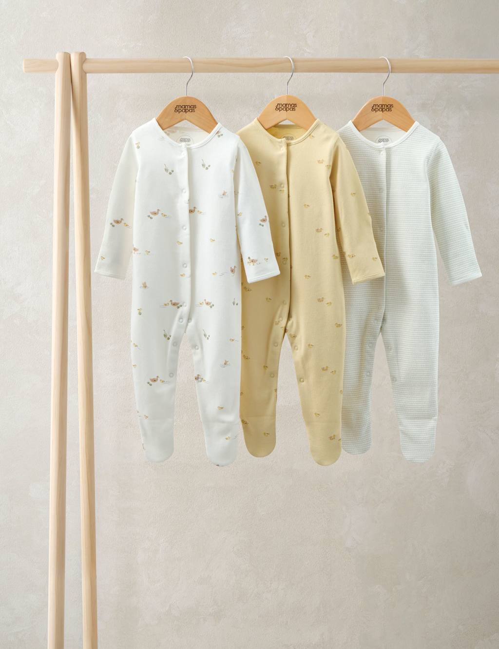Mamas & Papas Kids 3 Pack Pure Cotton Duck Print Sleepsuits (6 ½lbs-24 Mths) - 9-12 Months - Multi - Available at M&S