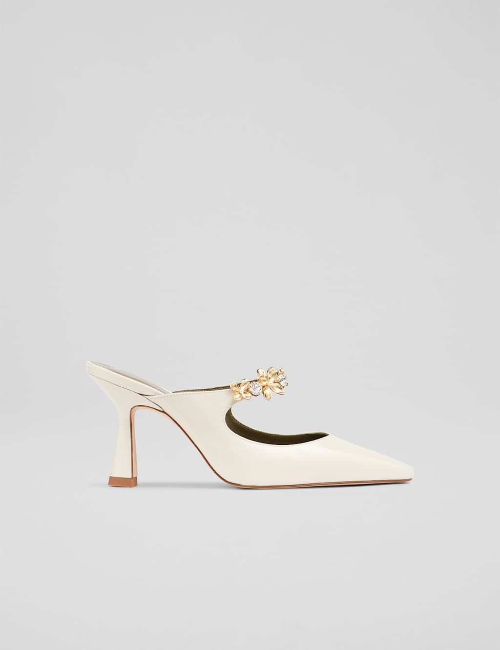 LK BENNETT Patent Flower Trim Pointed Mule Court Shoes Cream
