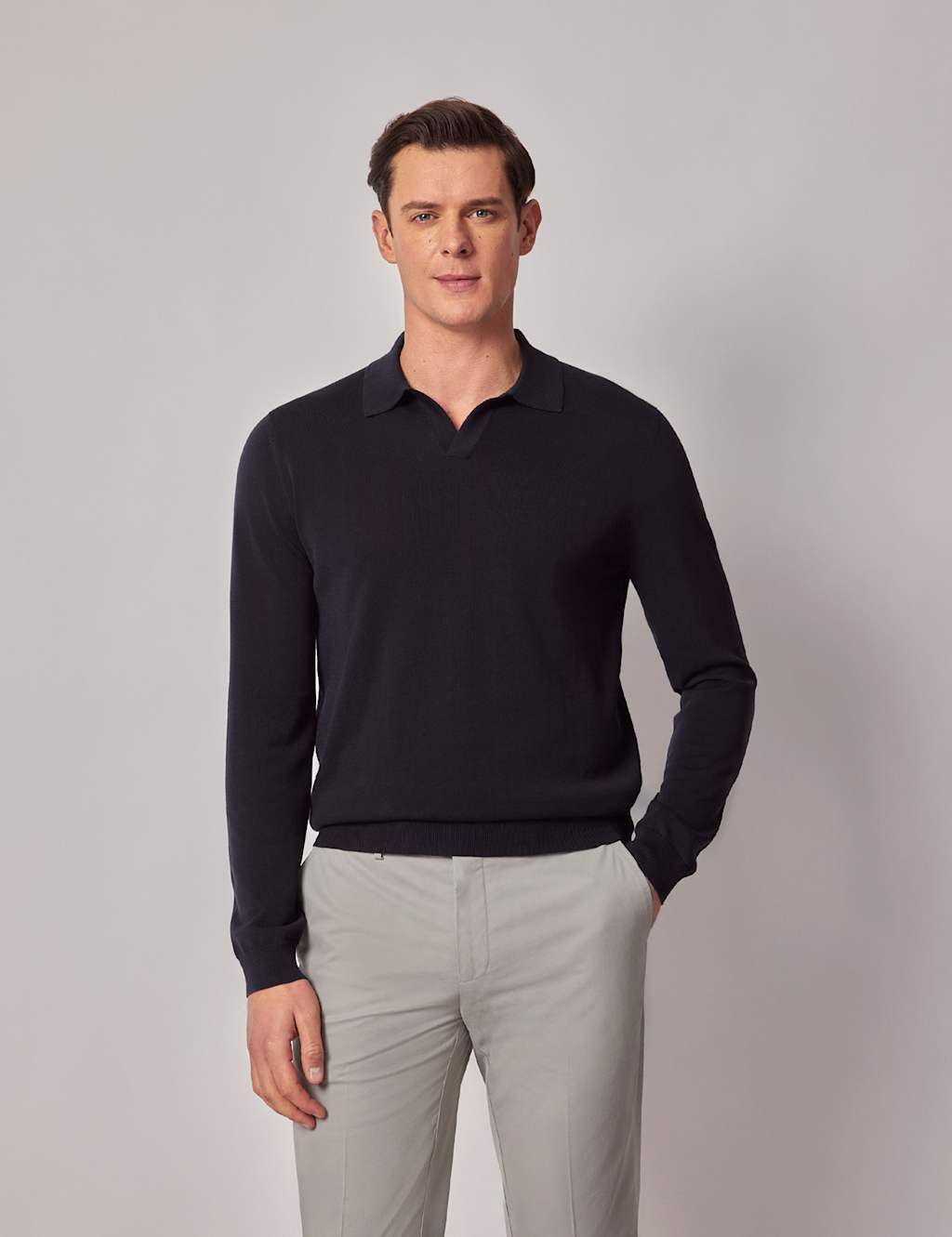Pure Cotton Open Neck Knitted Polo Shirt