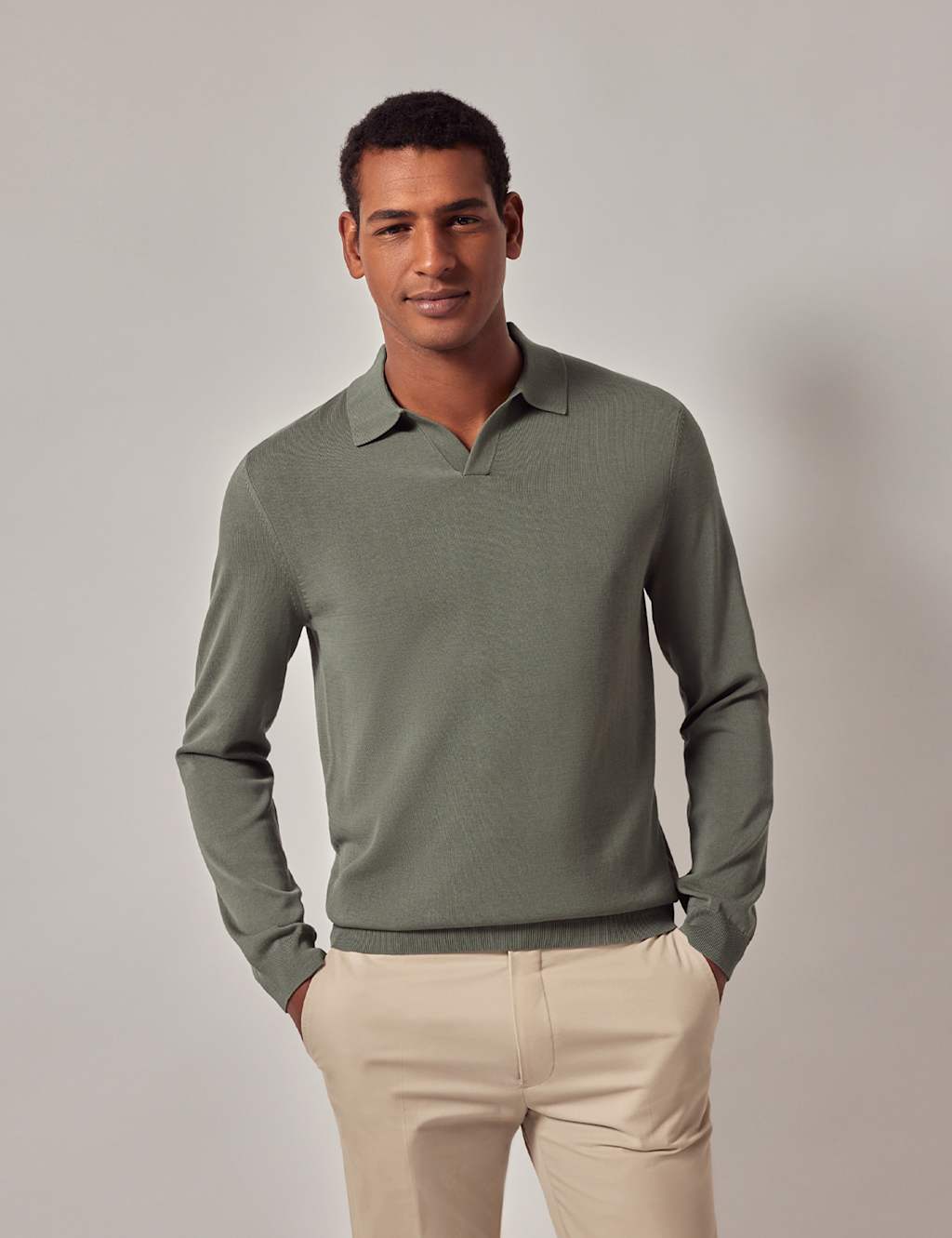 Pure Cotton Open Neck Knitted Polo Shirt
