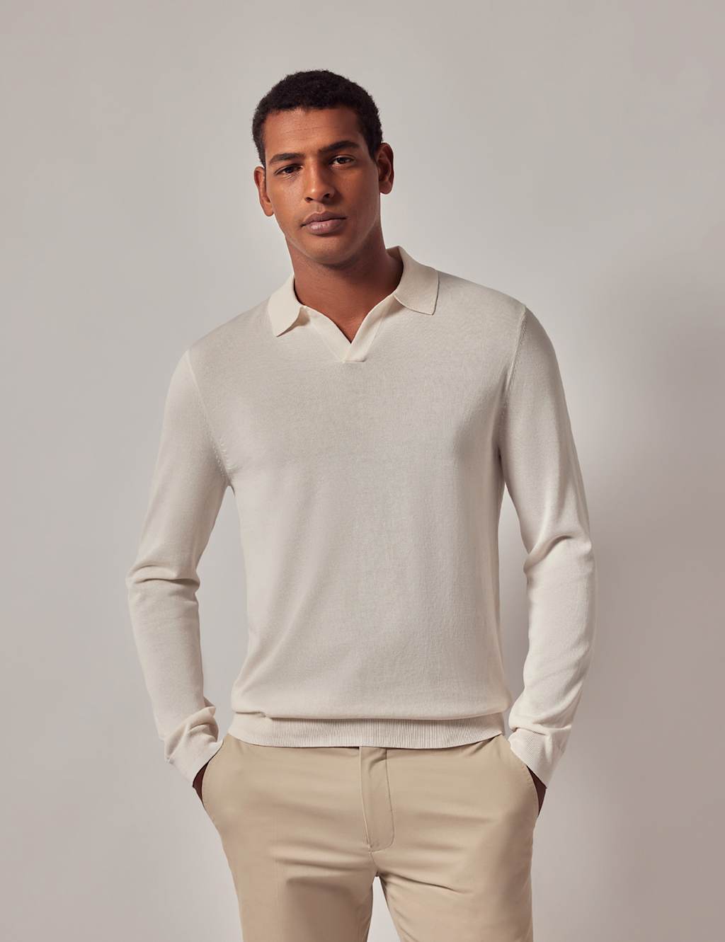 Pure Cotton Open Neck Knitted Polo Shirt