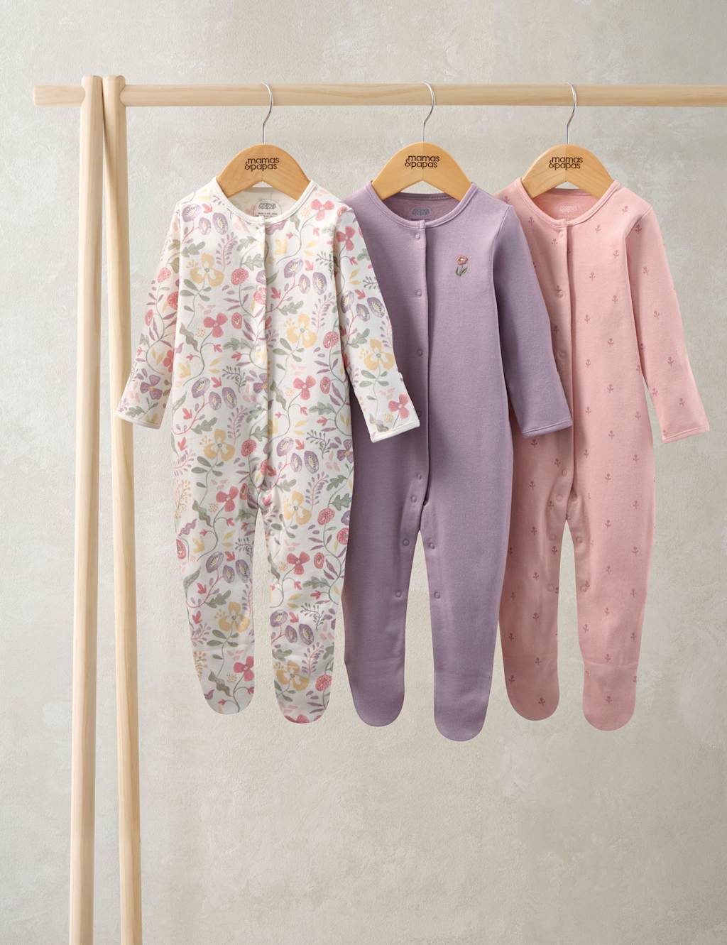 Mamas & Papas Girls 3 Pack Floral Sleepsuits (7lbs-24 Mths) - 0-3 Months - Pink - Available at M&S