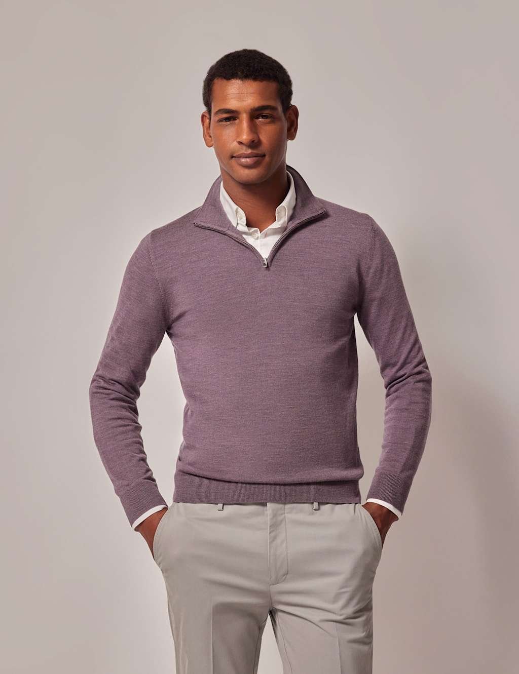 Hawes & Curtis Pure Wool Half Zip Jumper Lilac