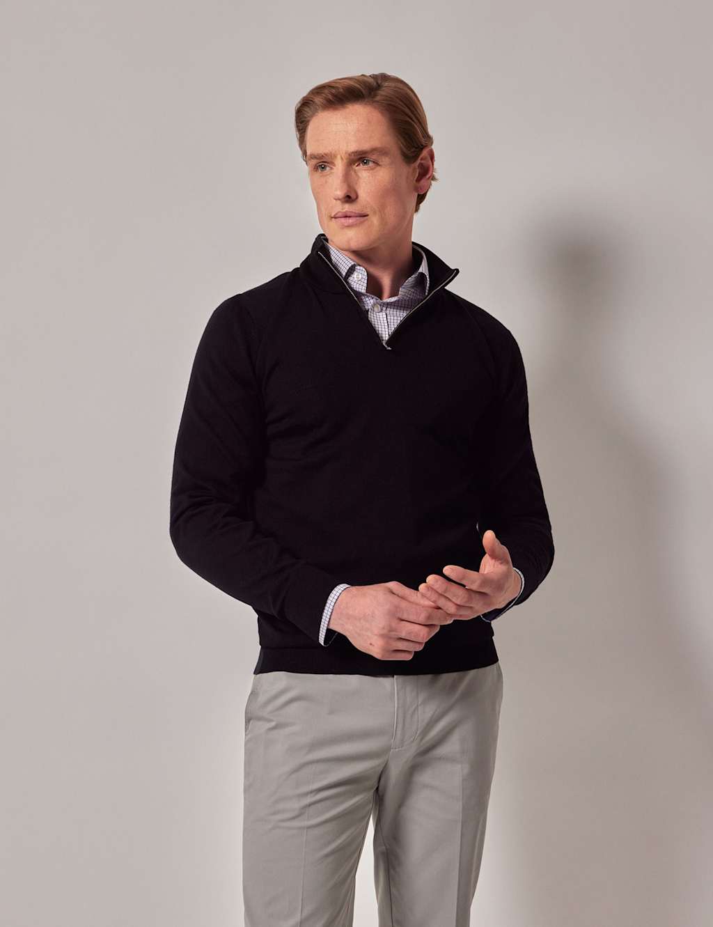 Hawes & Curtis Pure Wool Half Zip Jumper Black