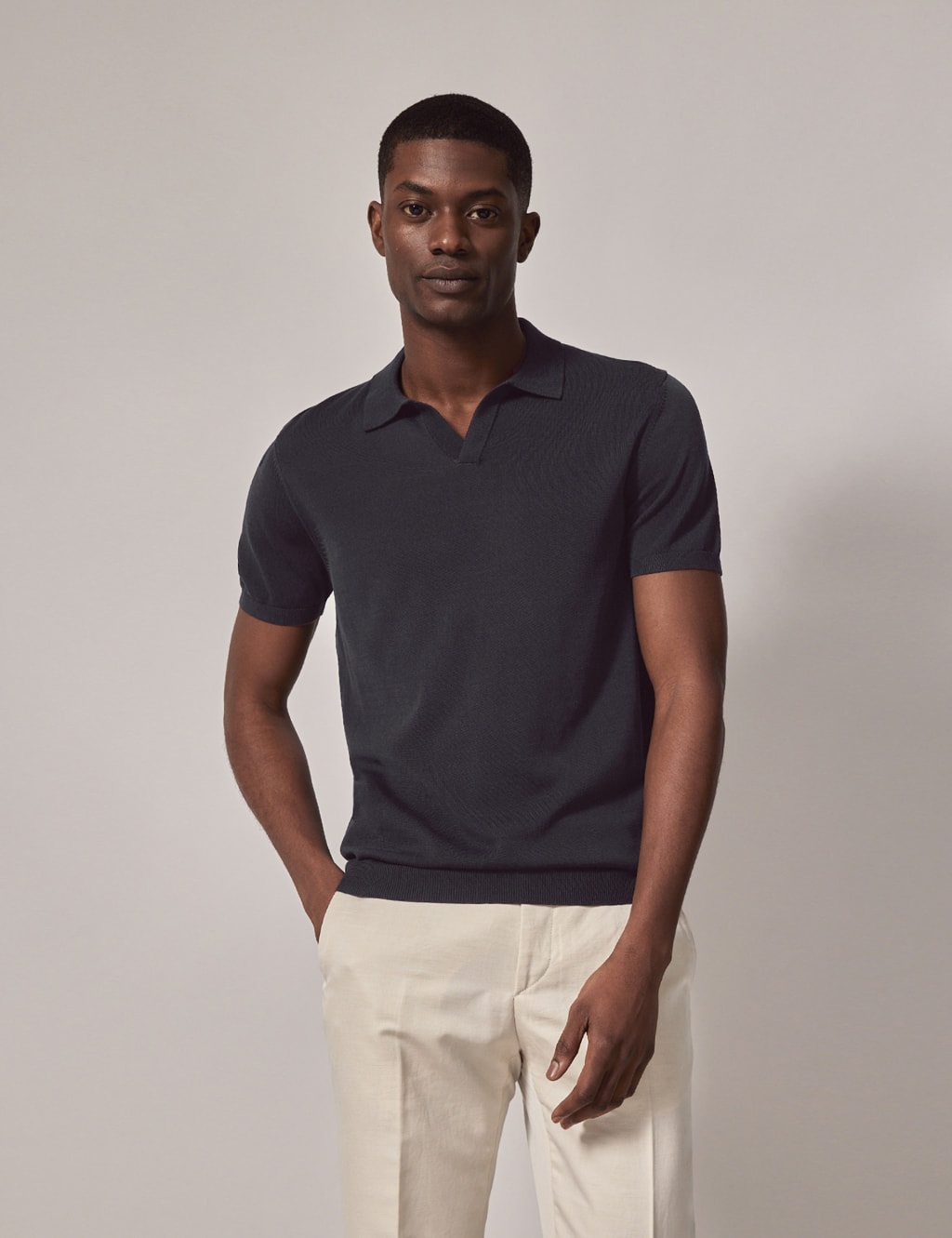 Pure Cotton Open Collar Knitted Polo Shirt
