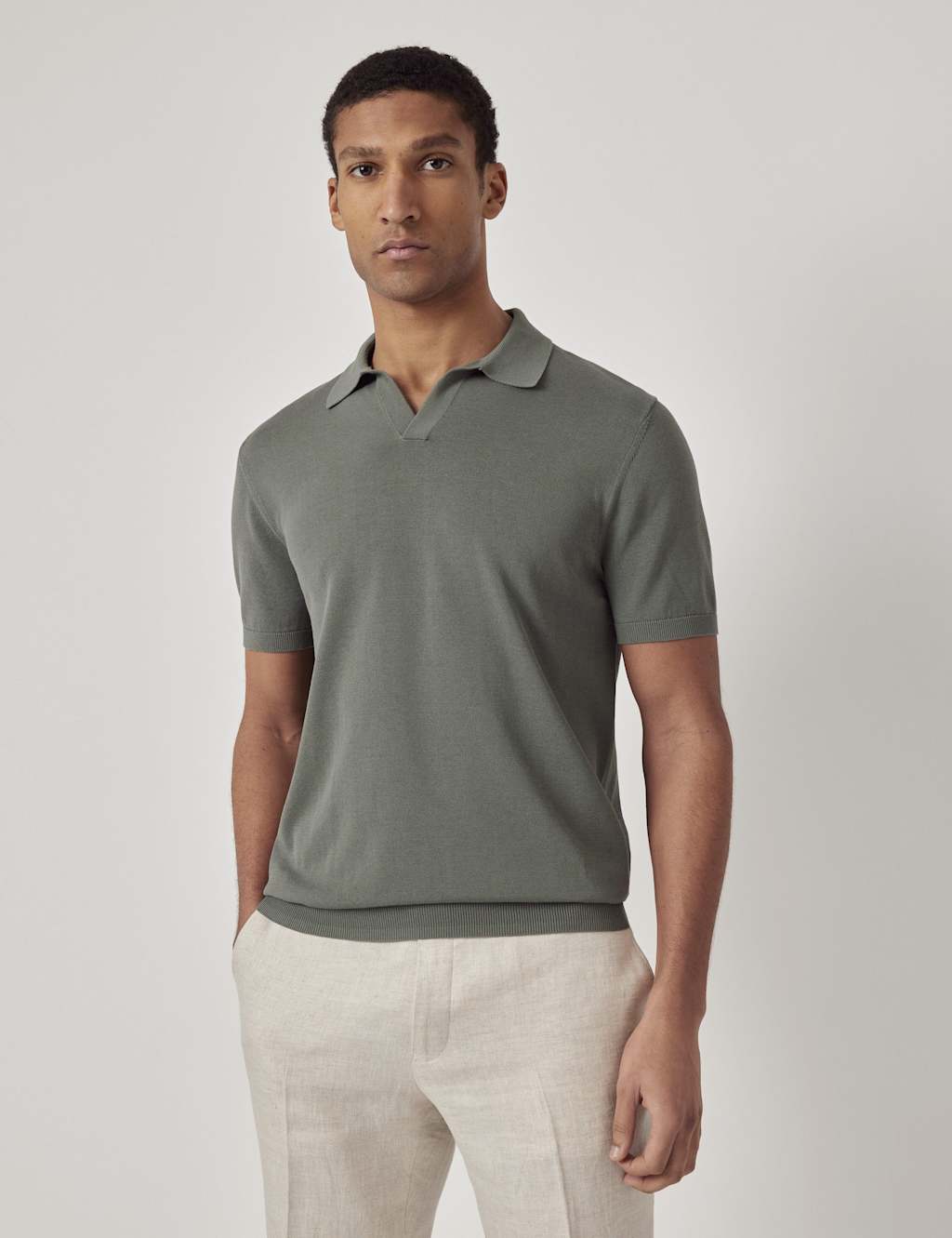 Pure Cotton Open Collar Knitted Polo Shirt