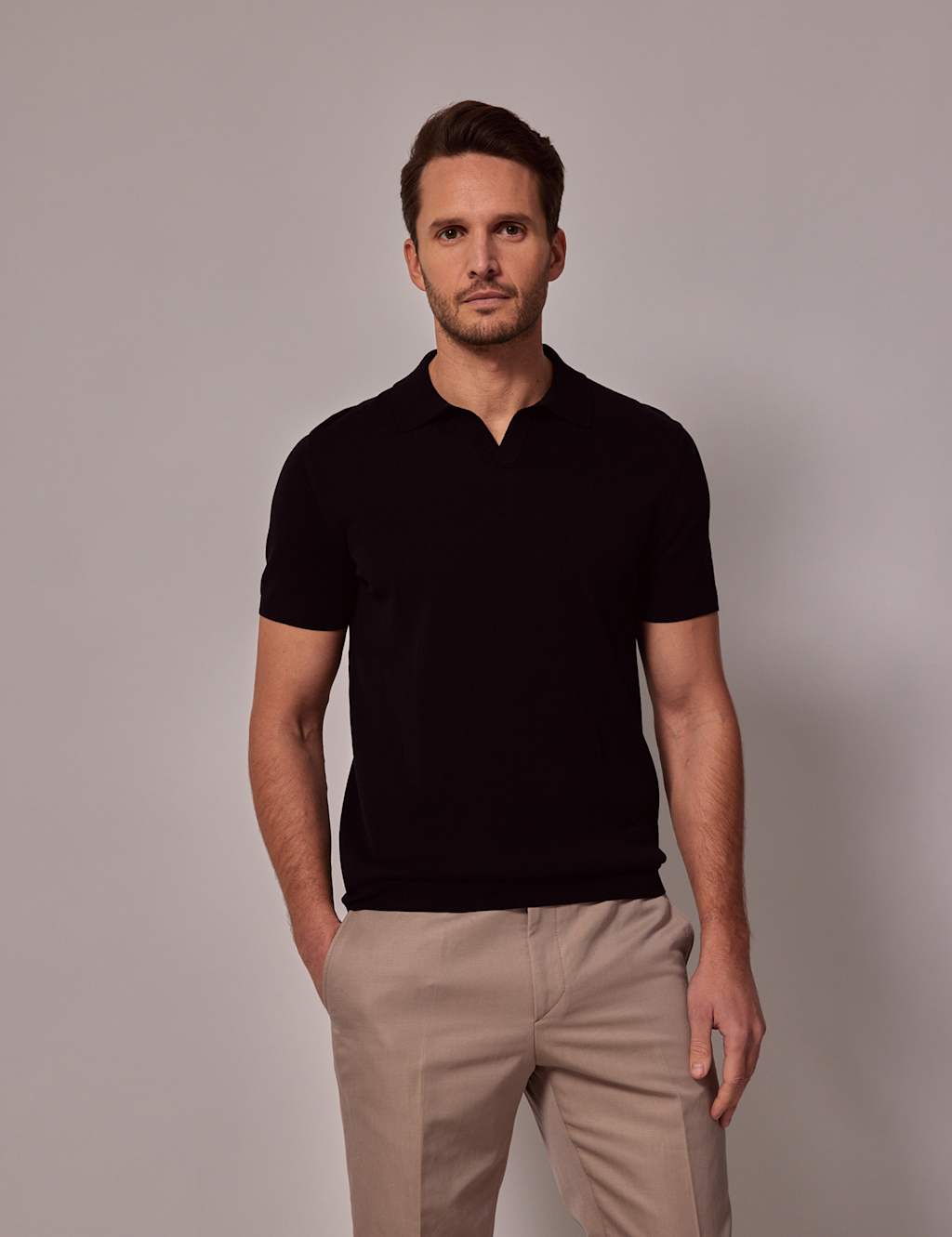 Pure Cotton Open Collar Knitted Polo Shirt