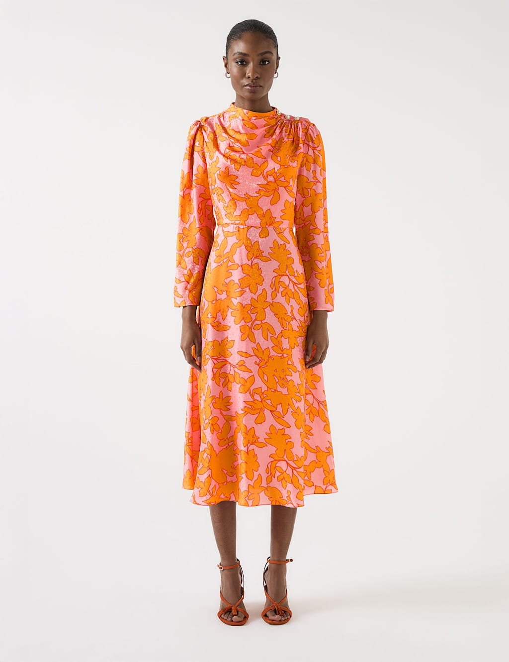 Lk Bennett Women's Floral Ruched Midi Swing Dress - 12 - Multi, Multi