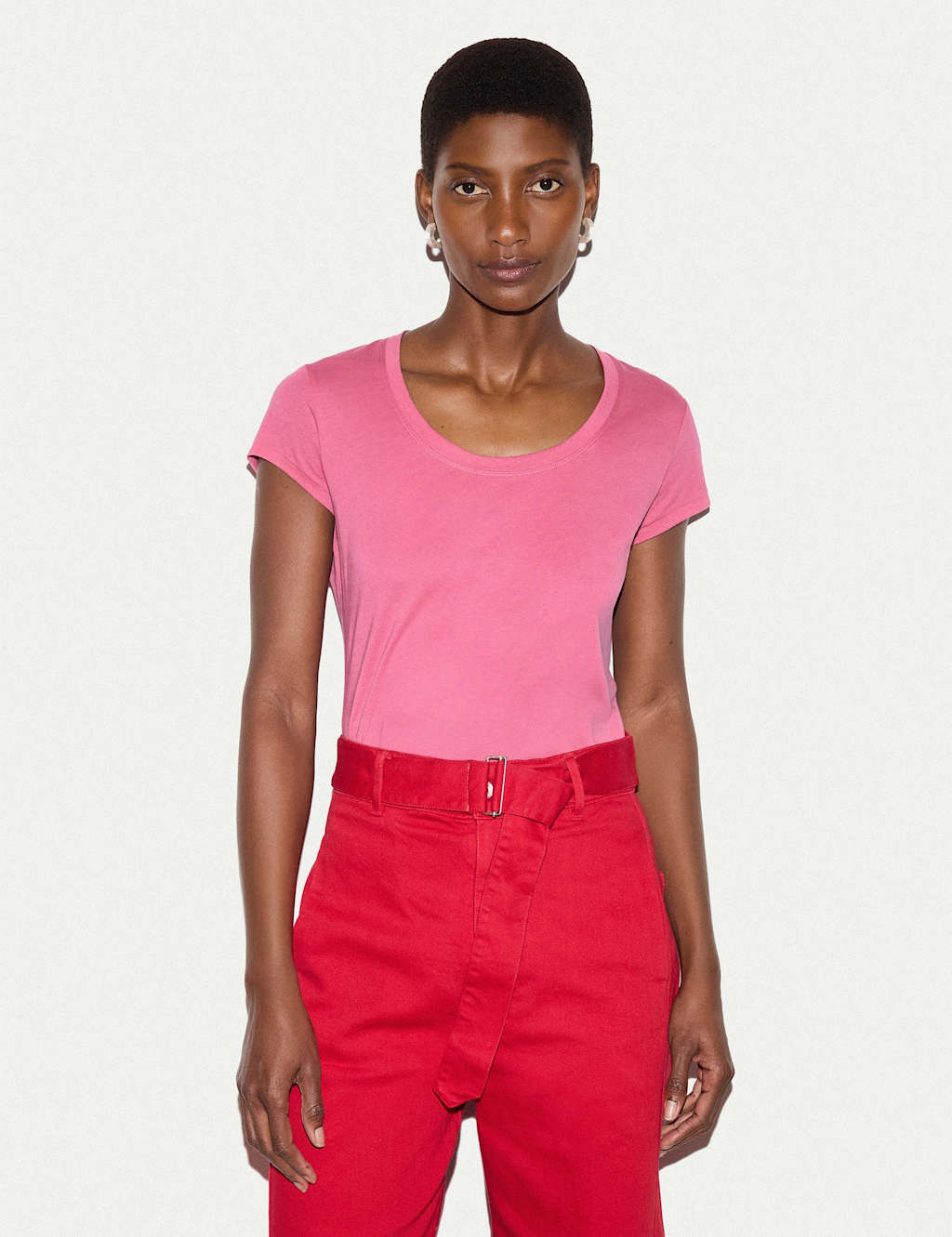 Jigsaw Women's Pure Cotton Scoop Neck T-Shirt - Small - Bright Pink - Available at M&S