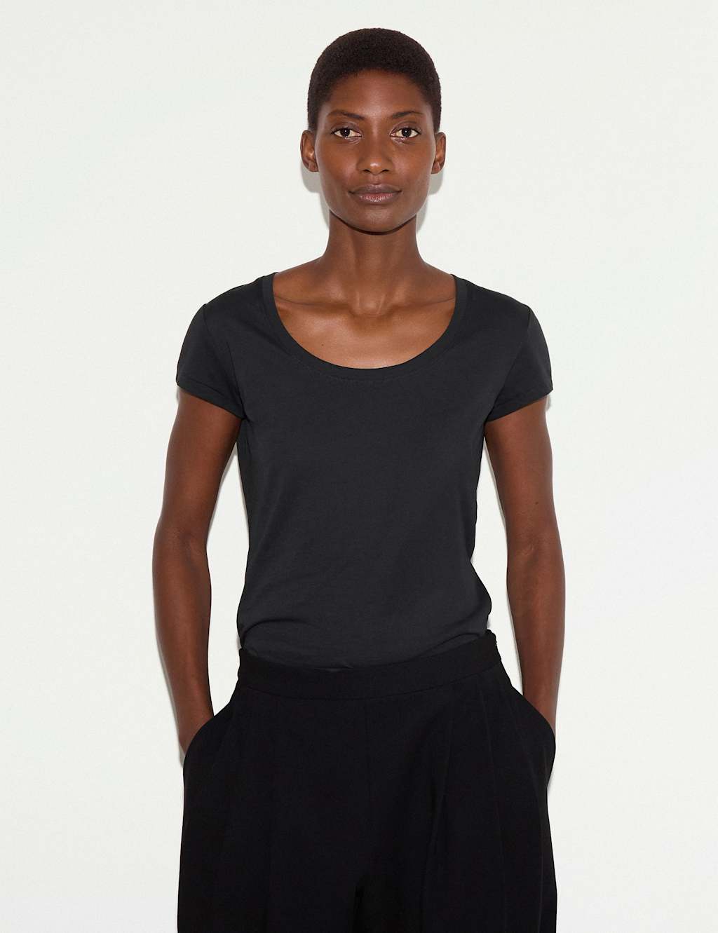 Jigsaw Women's Pure Cotton Scoop Neck T-Shirt - Medium - Black - Available at M&S