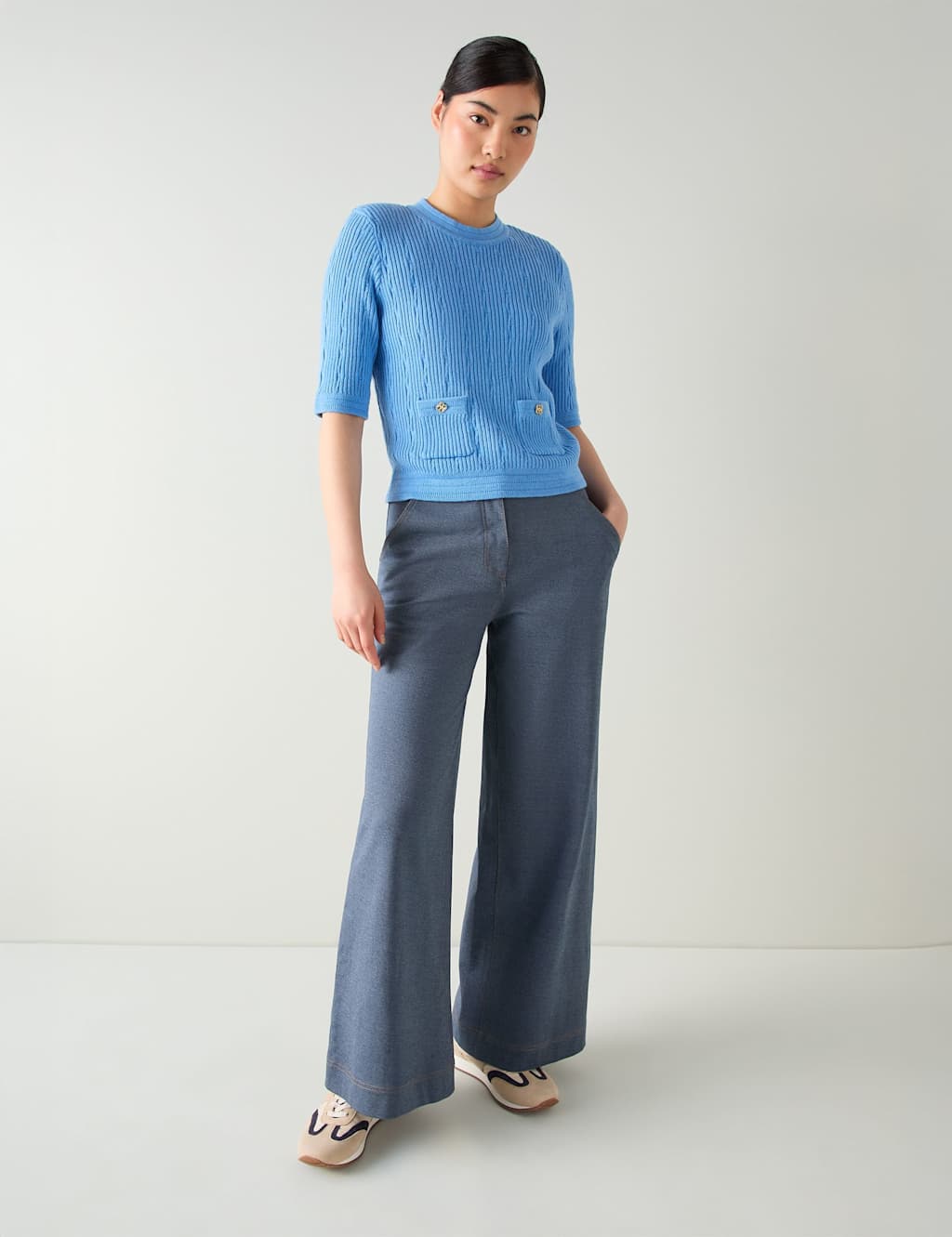 LK BENNETT Cotton Rich Knitted Top Blue
