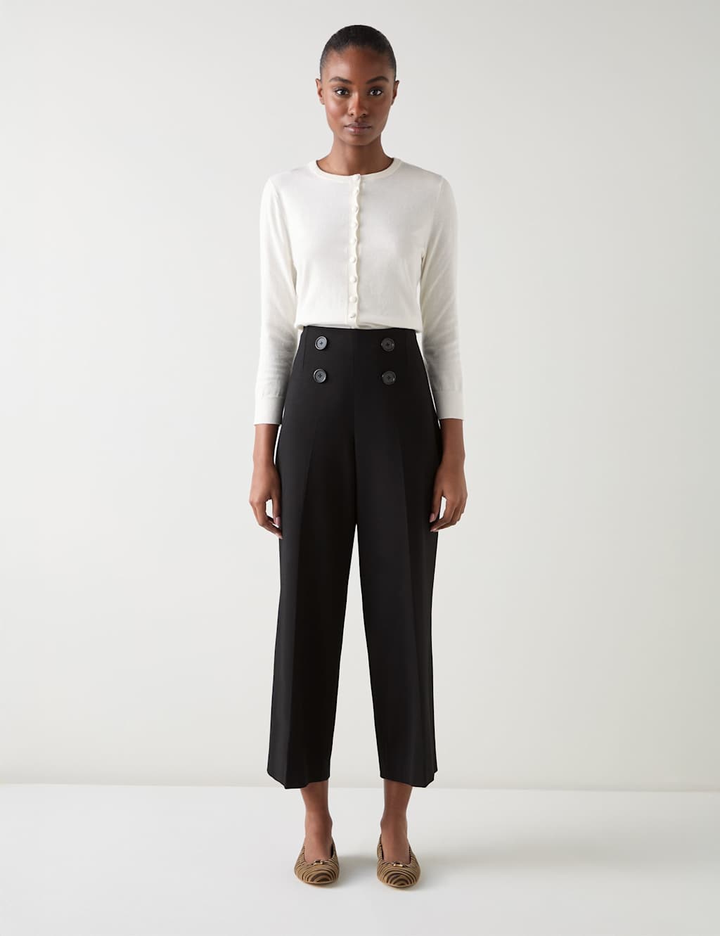 Lk Bennett Women's High Waisted Button Detail Cropped Trousers - 10 - Black, Black