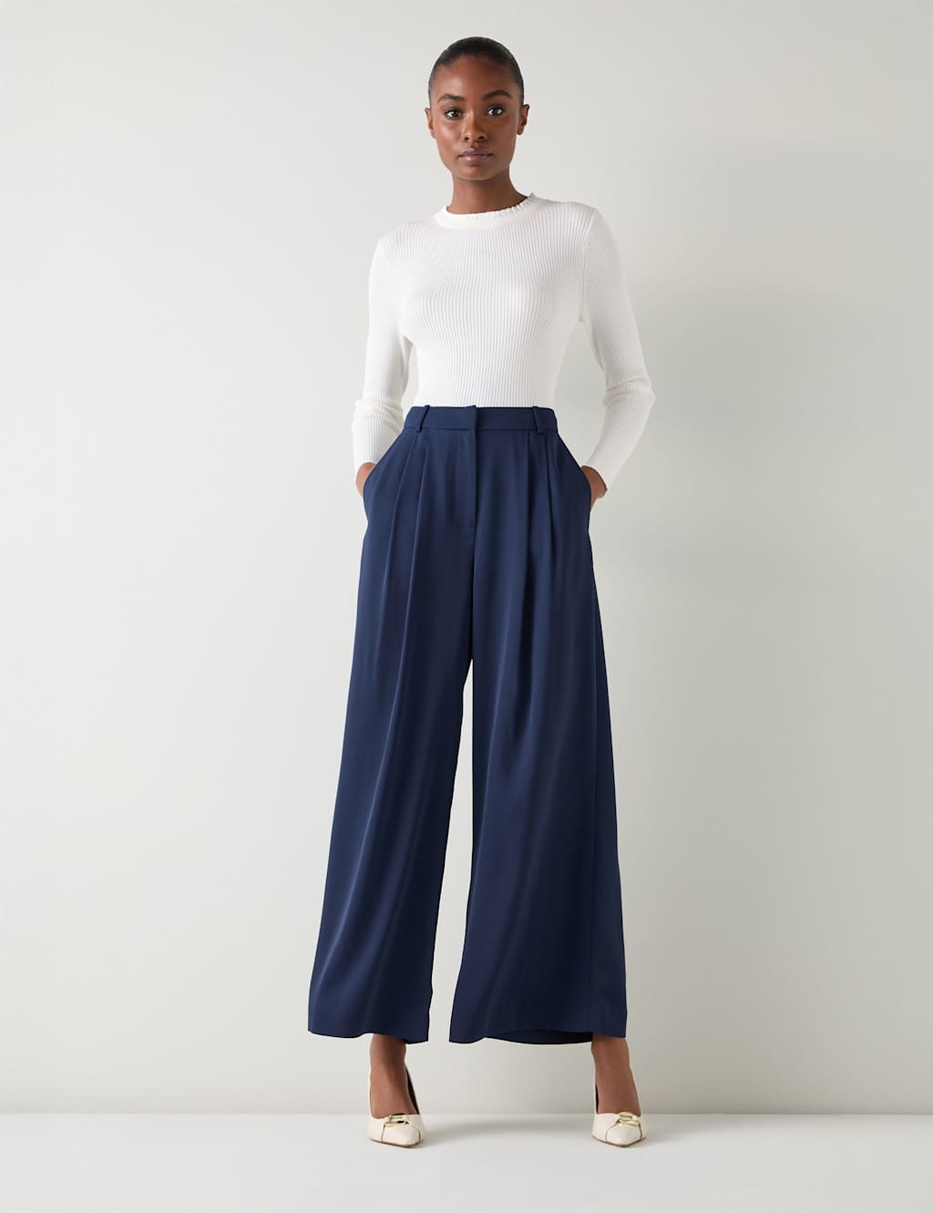 Lk Bennett Women's Pleated Wide Leg Trousers - 12 - Blue, Blue