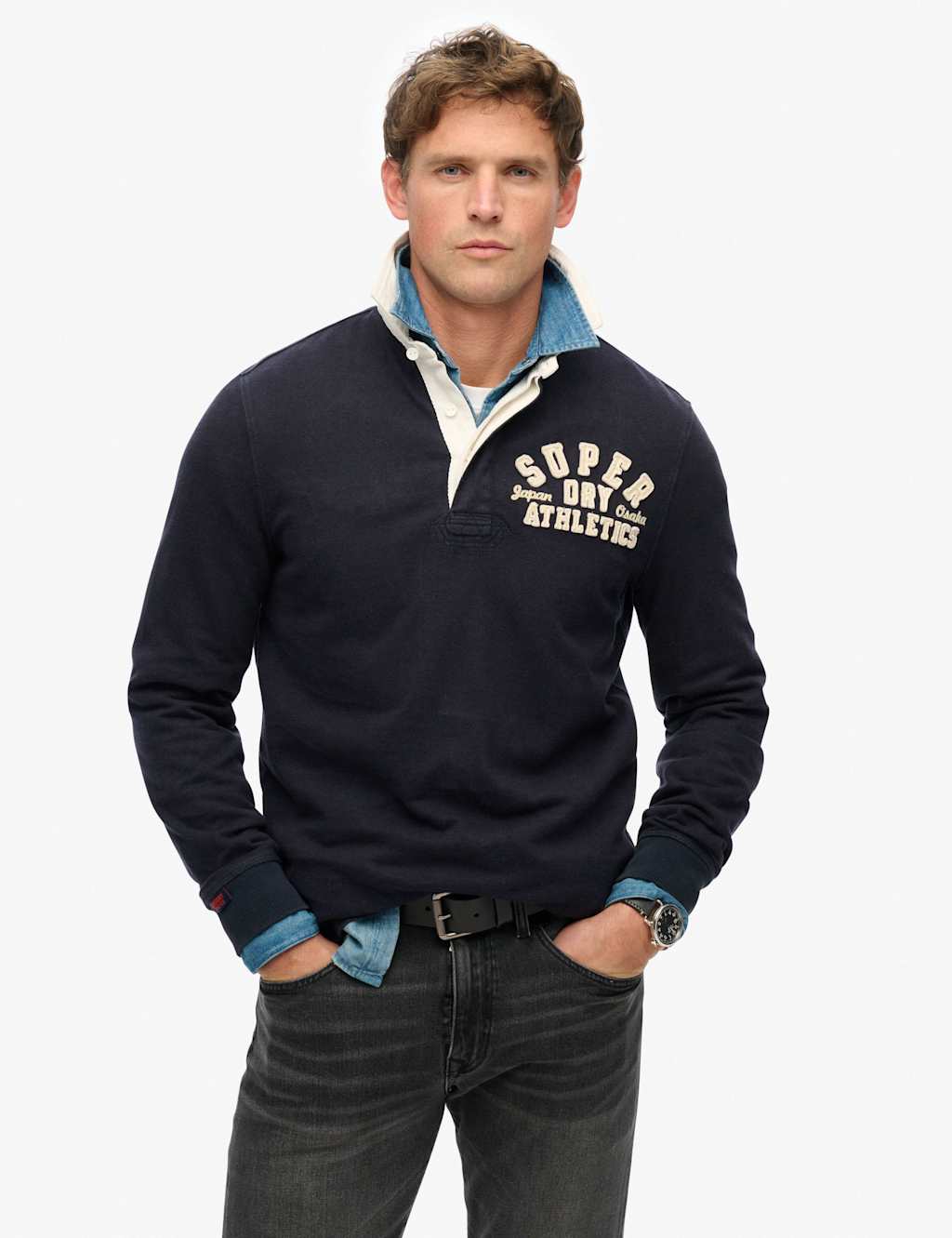 Superdry & Co Pure Cotton Long Sleeve Rugby Top Navy