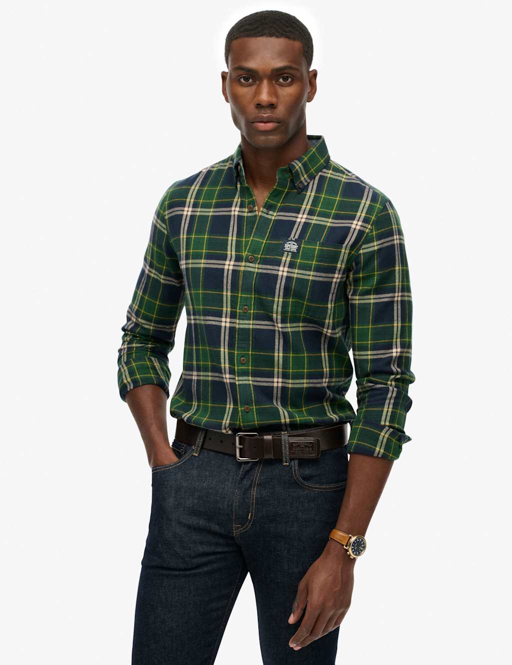 Superdry & Co Regular Fit Pure Cotton Checked Flannel Shirt Green