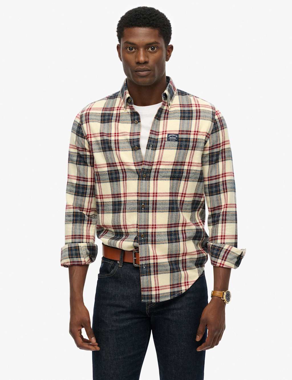 Superdry & Co Regular Fit Pure Cotton Checked Flannel Shirt White