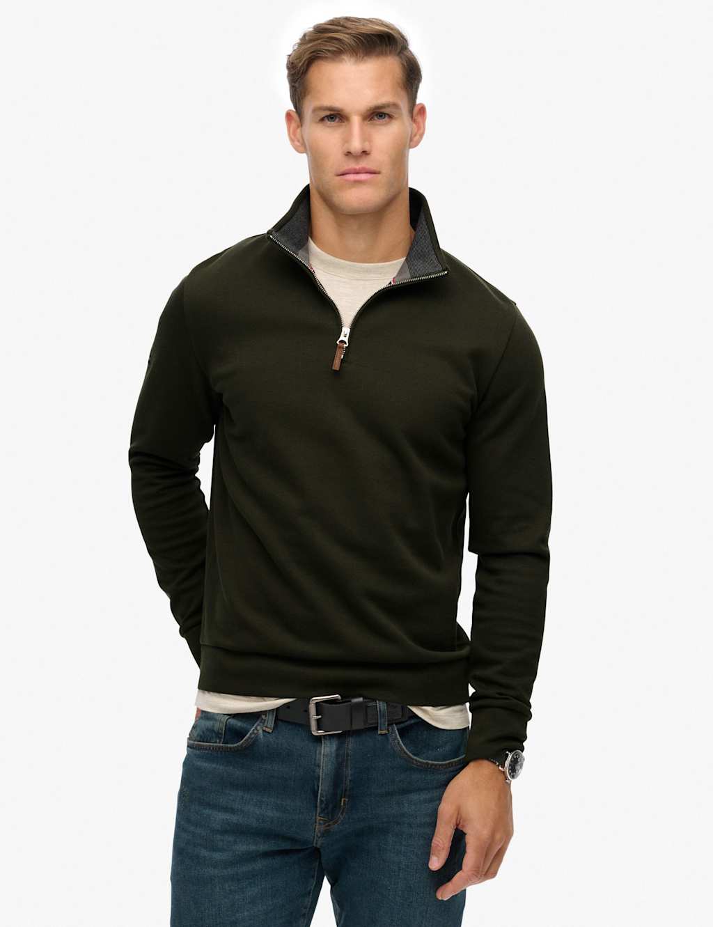 Superdry & Co Men's Cotton Rich Half Zip Sweatshirt - Green, Green