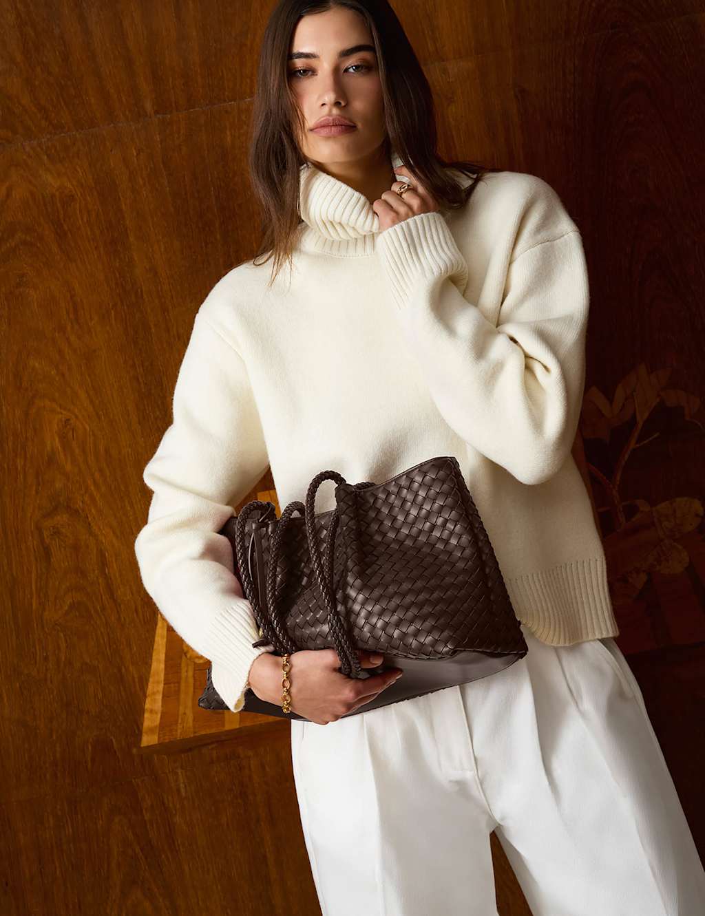 Katie Loxton Women's Faux Leather Woven Tote Shoulder Bag - Chocolate - Available at M&S