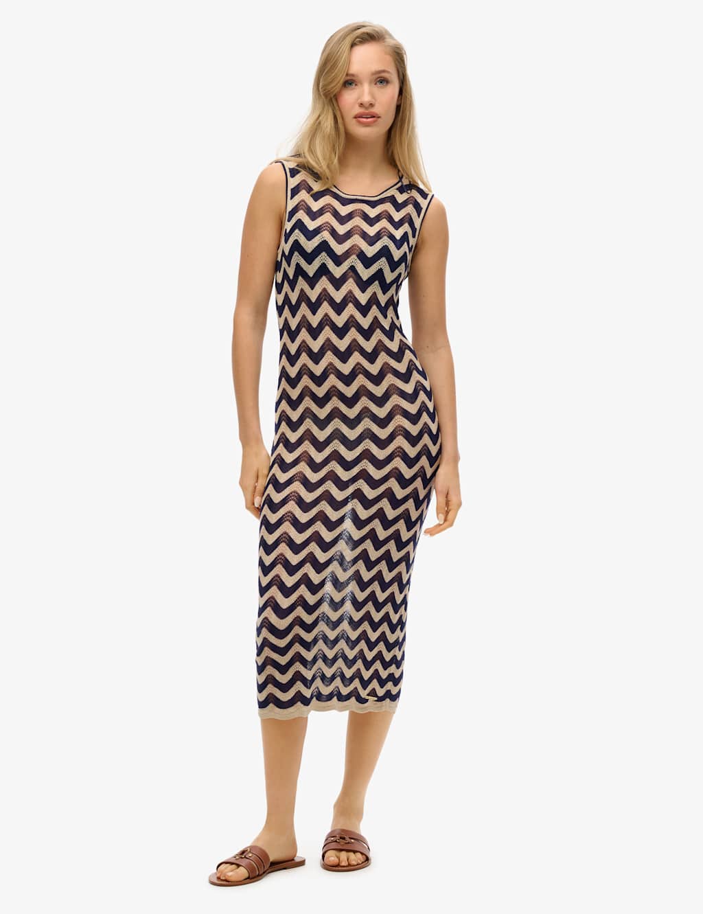 Knitted Colour Block Midi Bodycon Dress