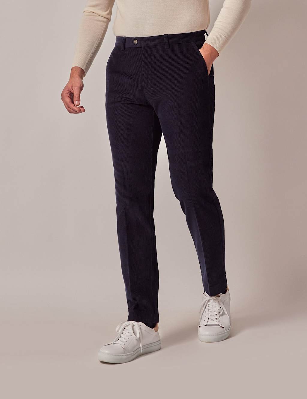 Hawes & Curtis Men's Regular Fit Pure Cotton Cord Chinos - 3231 - Navy, Navy