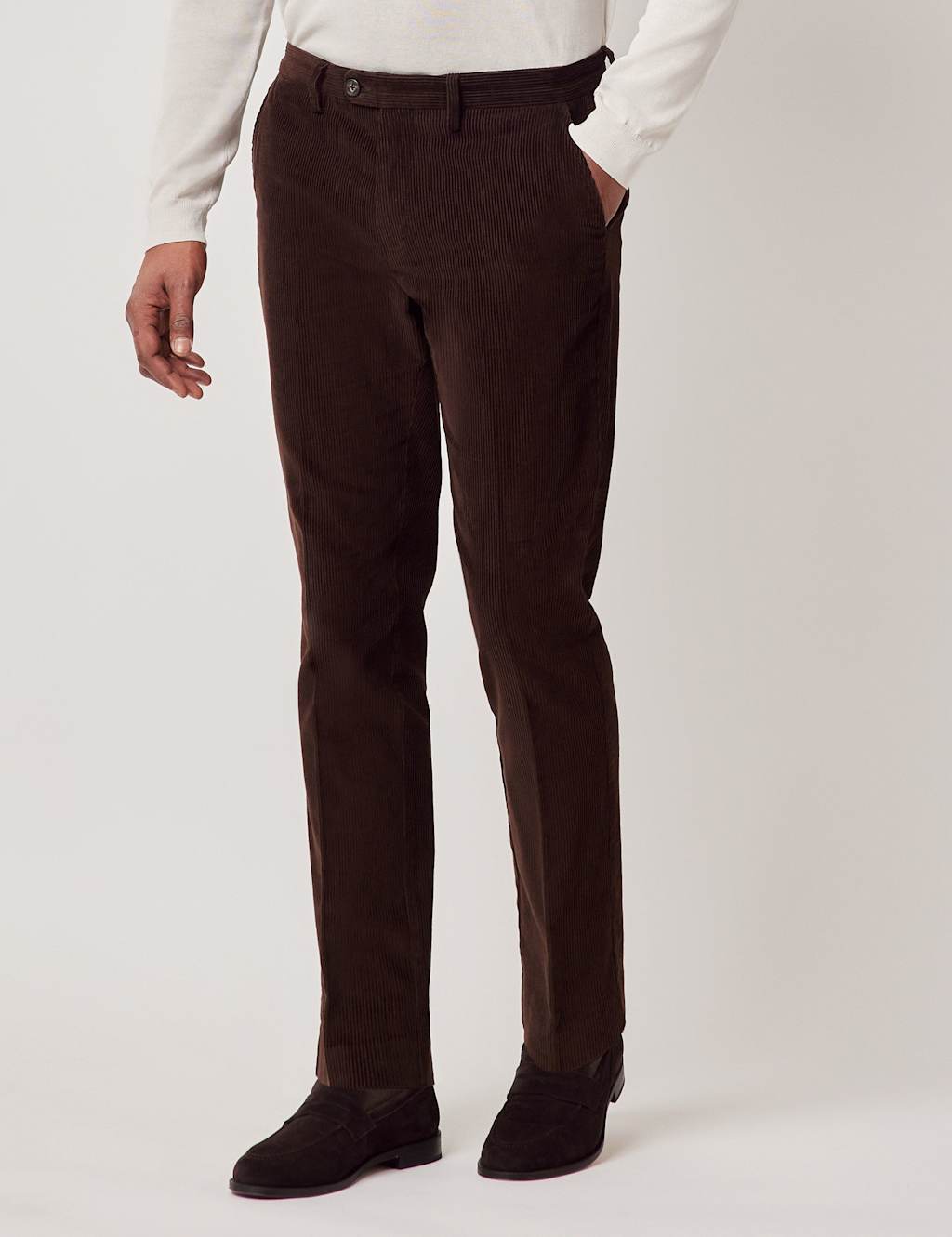 Hawes & Curtis Regular Fit Pure Cotton Corduroy Chinos Dark Brown