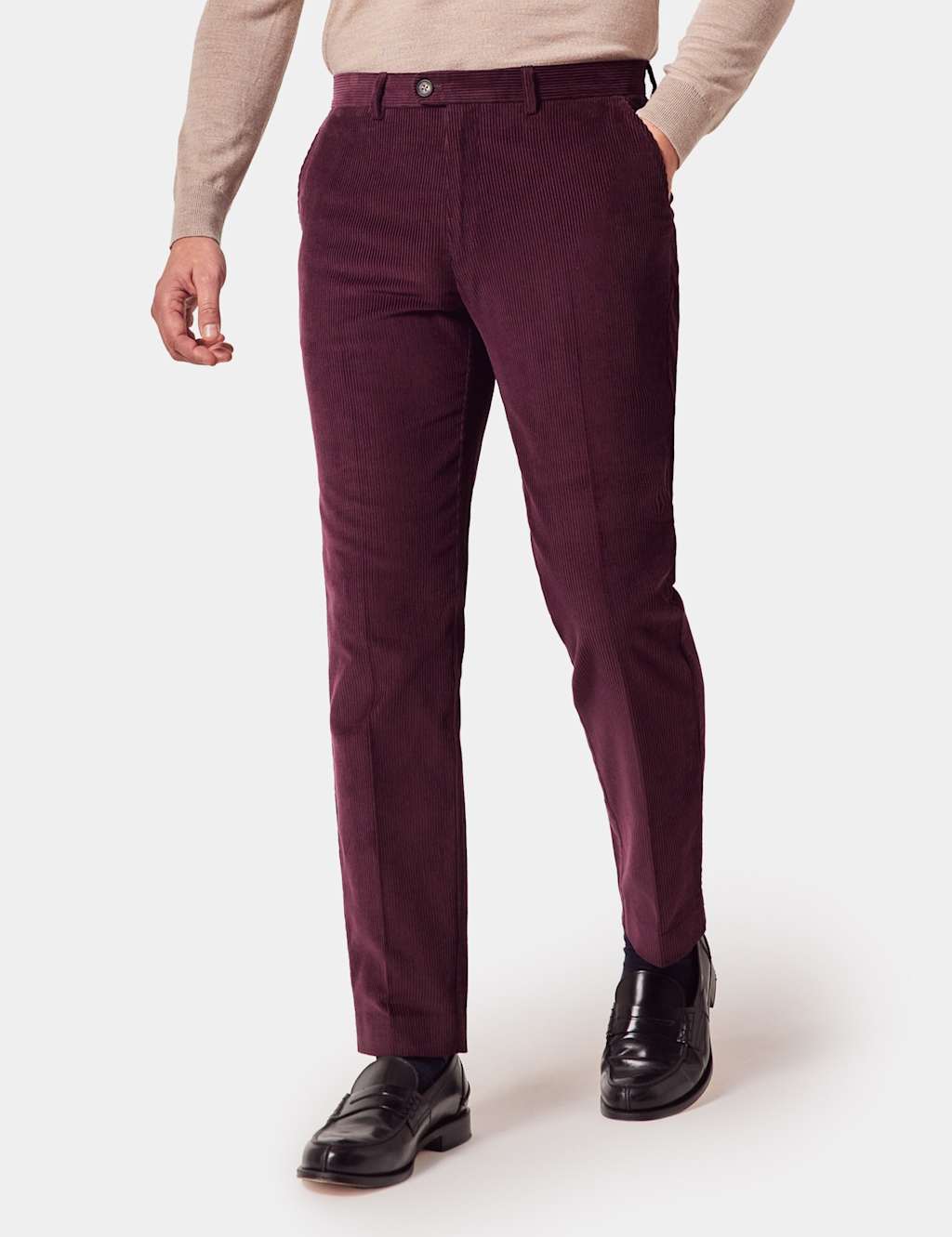 Hawes & Curtis Men's Regular Fit Pure Cotton Corduroy Chinos - 34/31in - Burgundy - Available at M&S